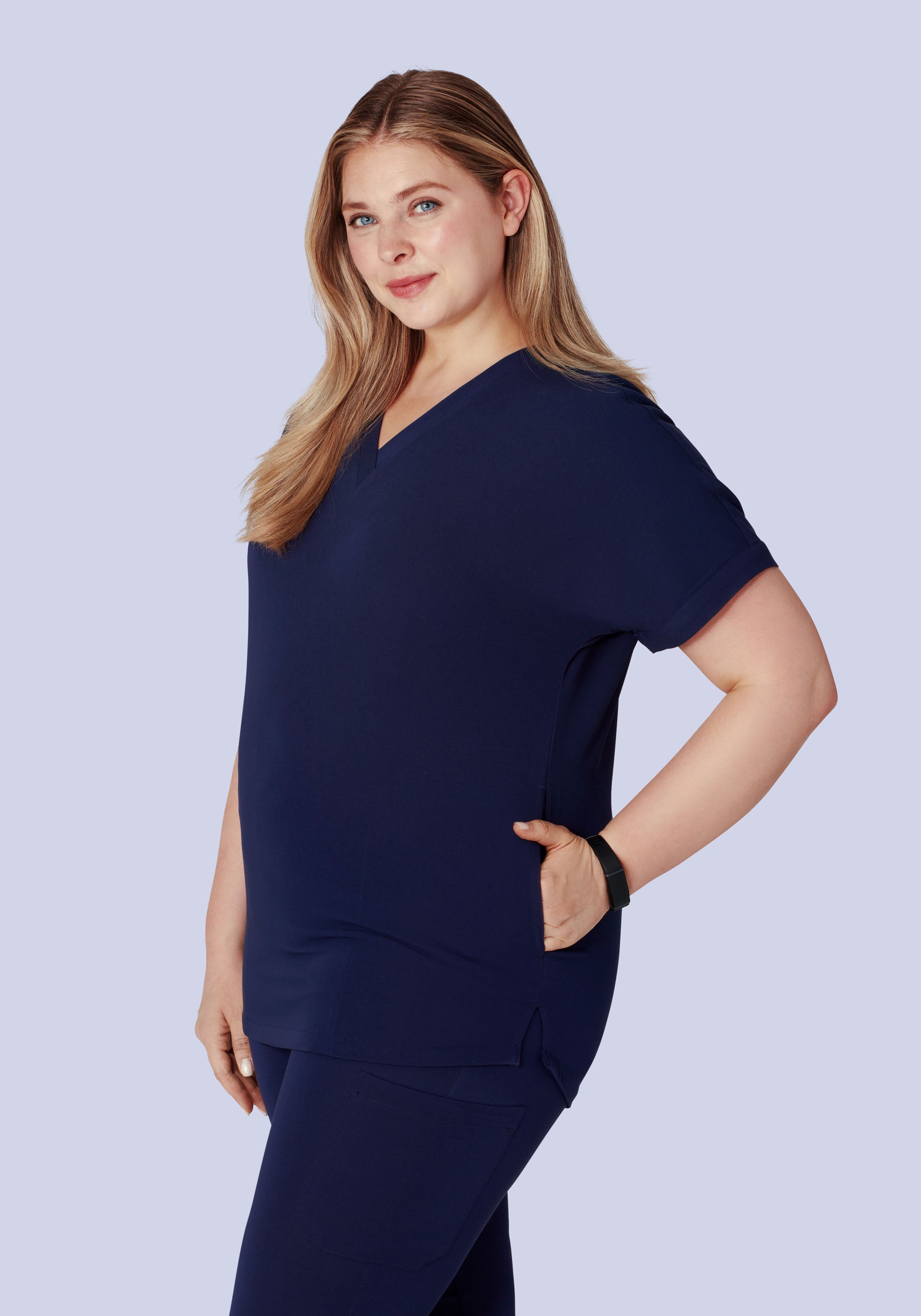 Oversized V Neck Top Navy