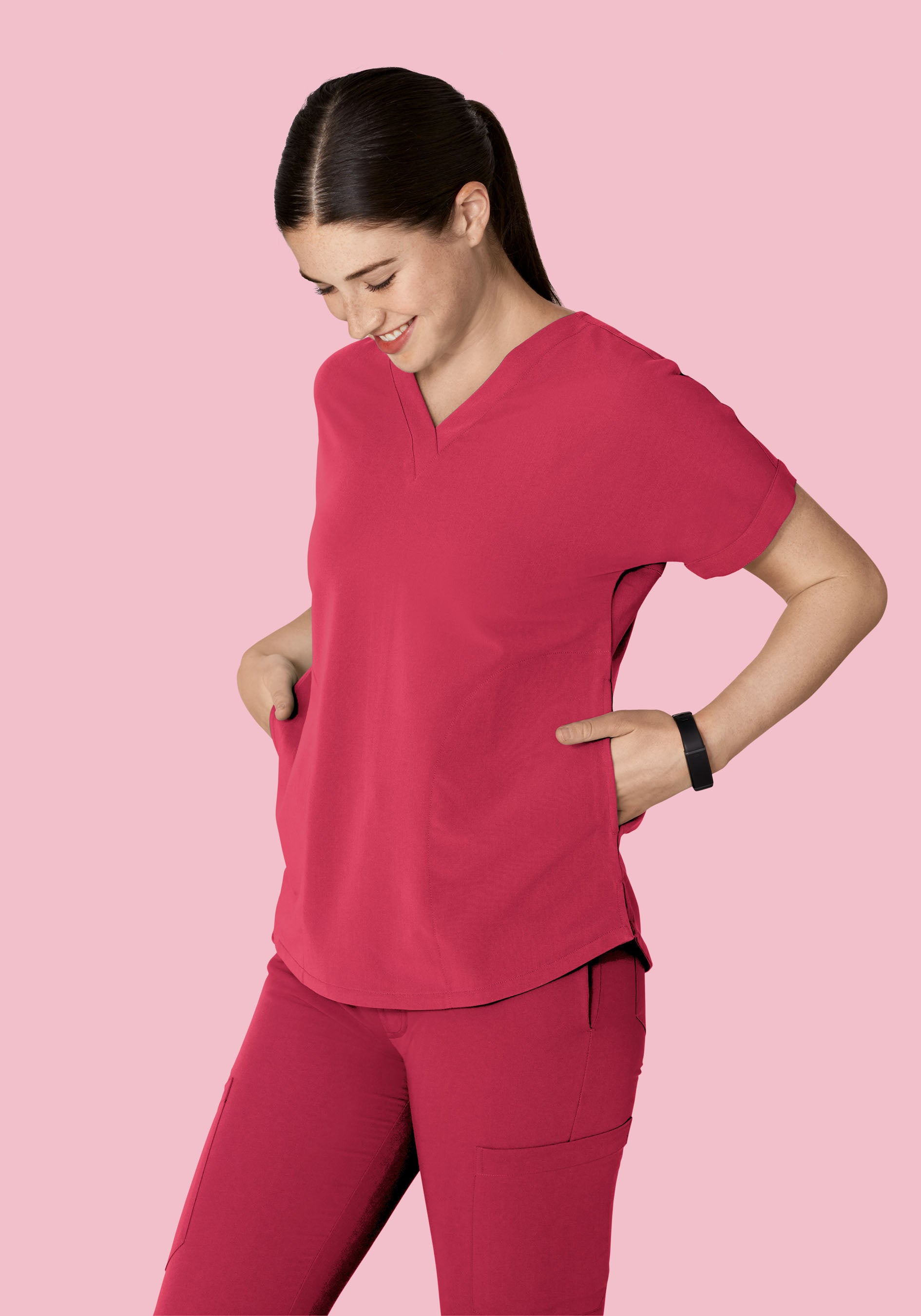 Oversized V Neck Top Deep Rose