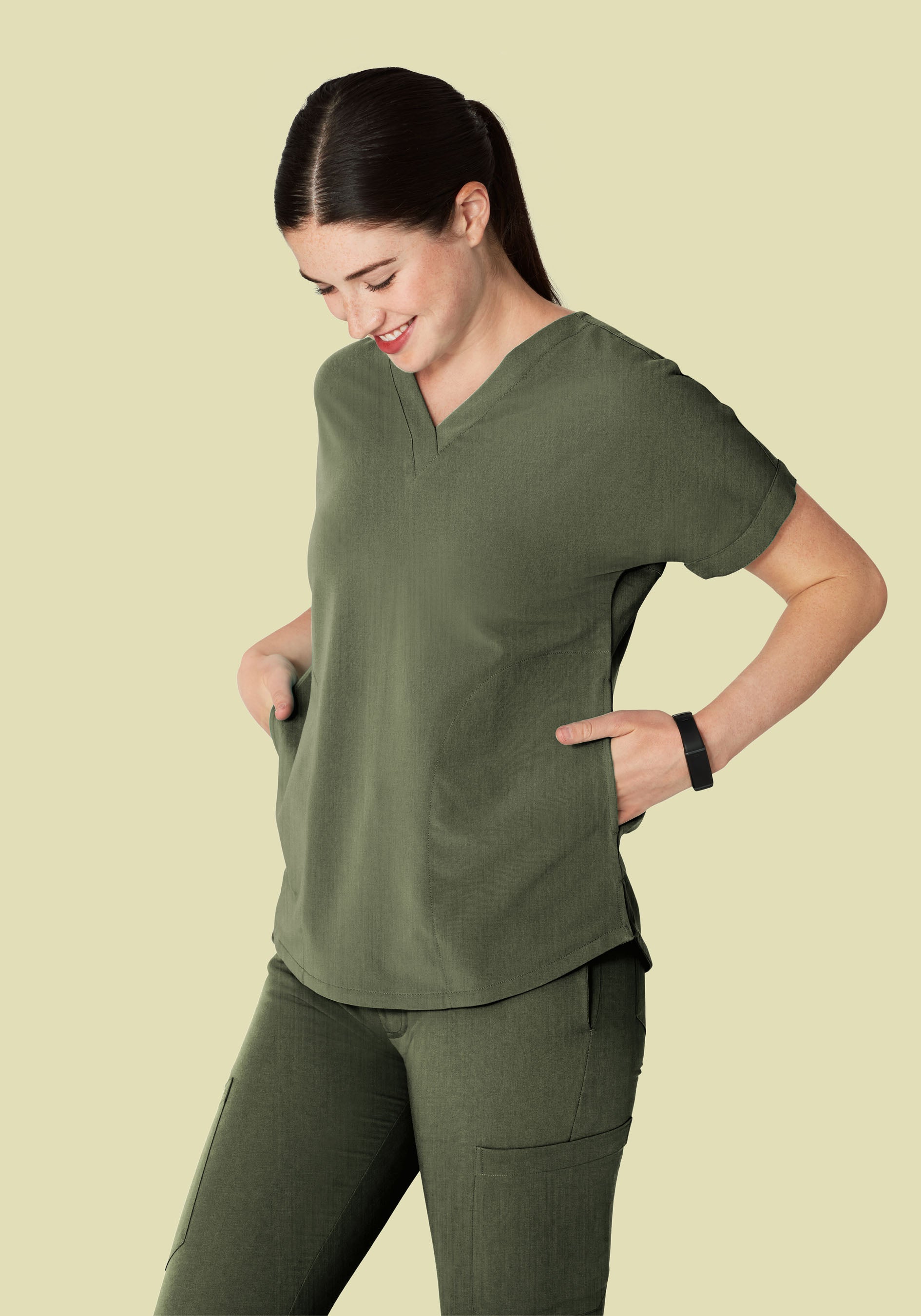 Oversized V Neck Top Heather Olive