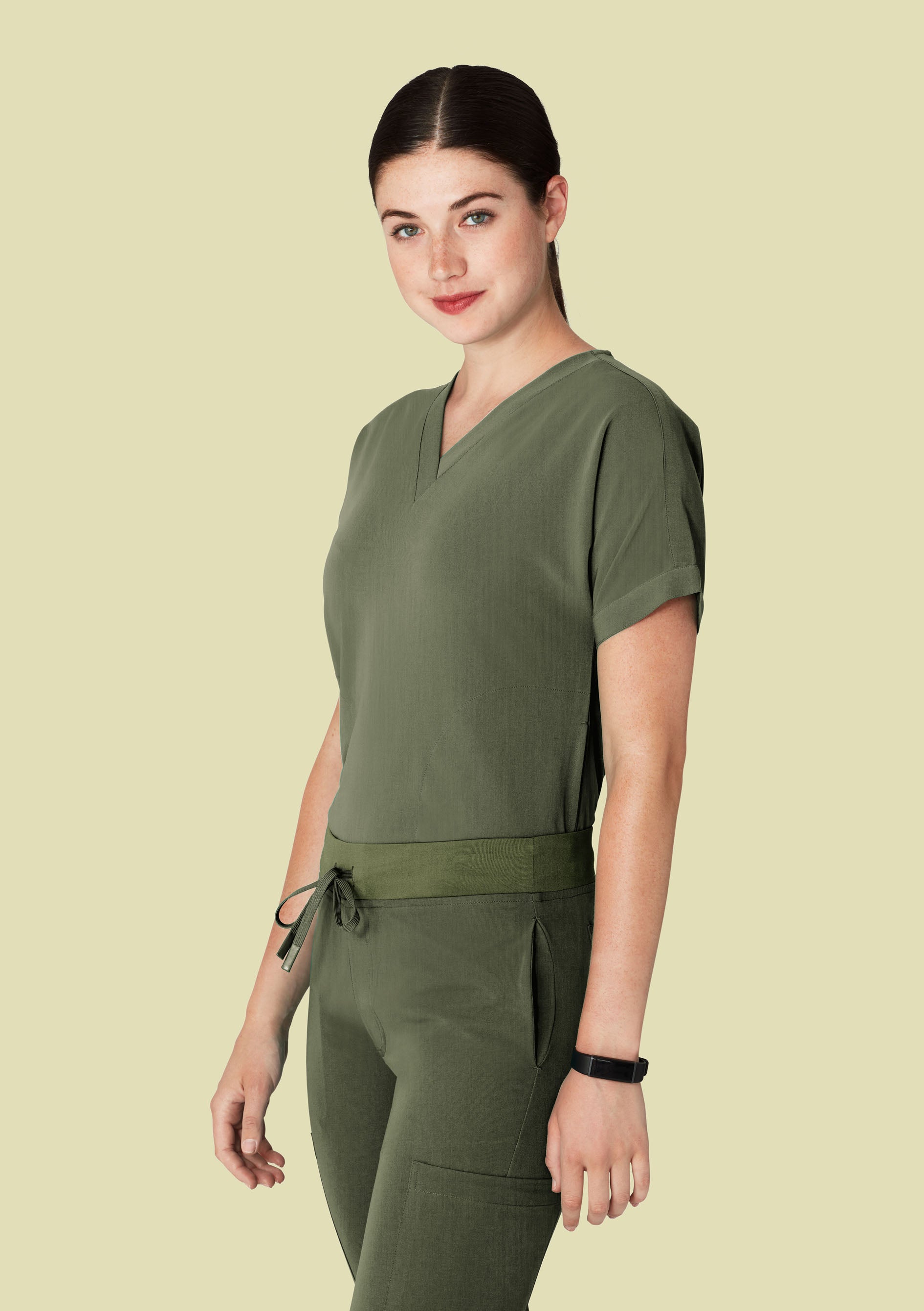 Women's Oversized V-Neck Scrub Top - Heather Olive | Mandala Scrubs