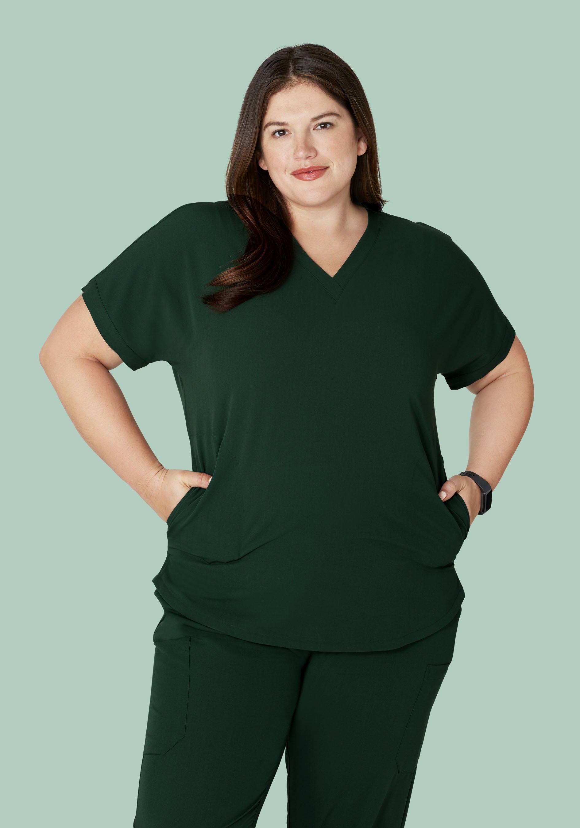 Oversized V Neck Top Midnight Green
