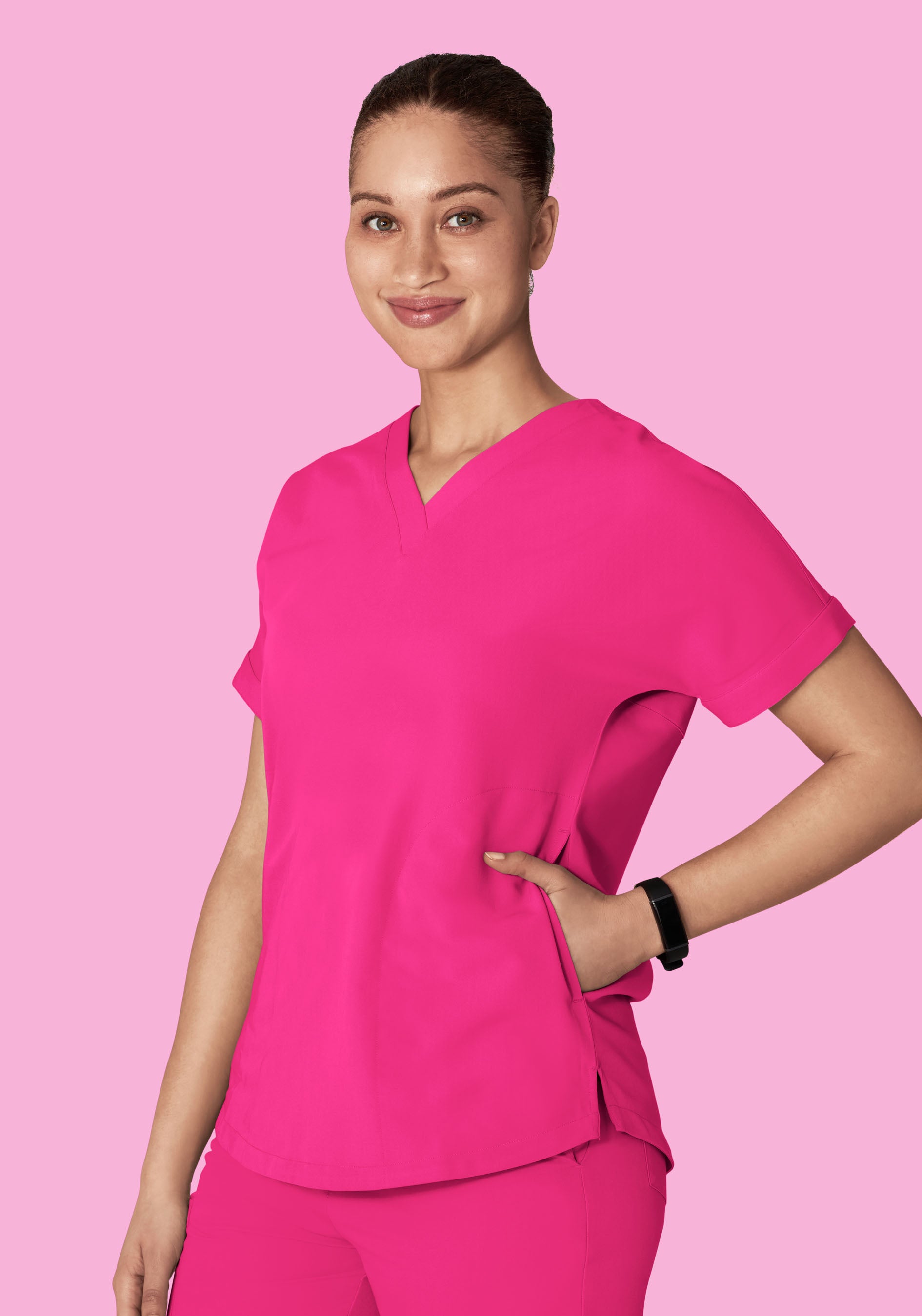 Oversized V Neck Top Shocking Pink
