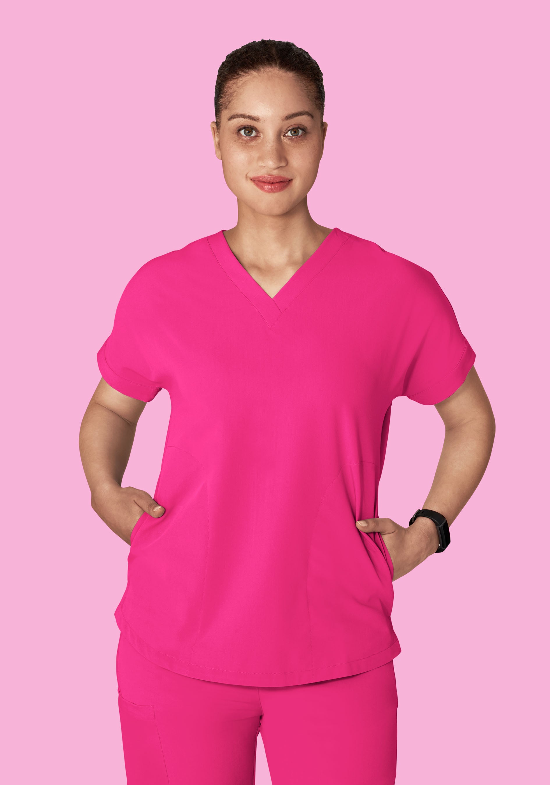 Oversized V Neck Top Shocking Pink
