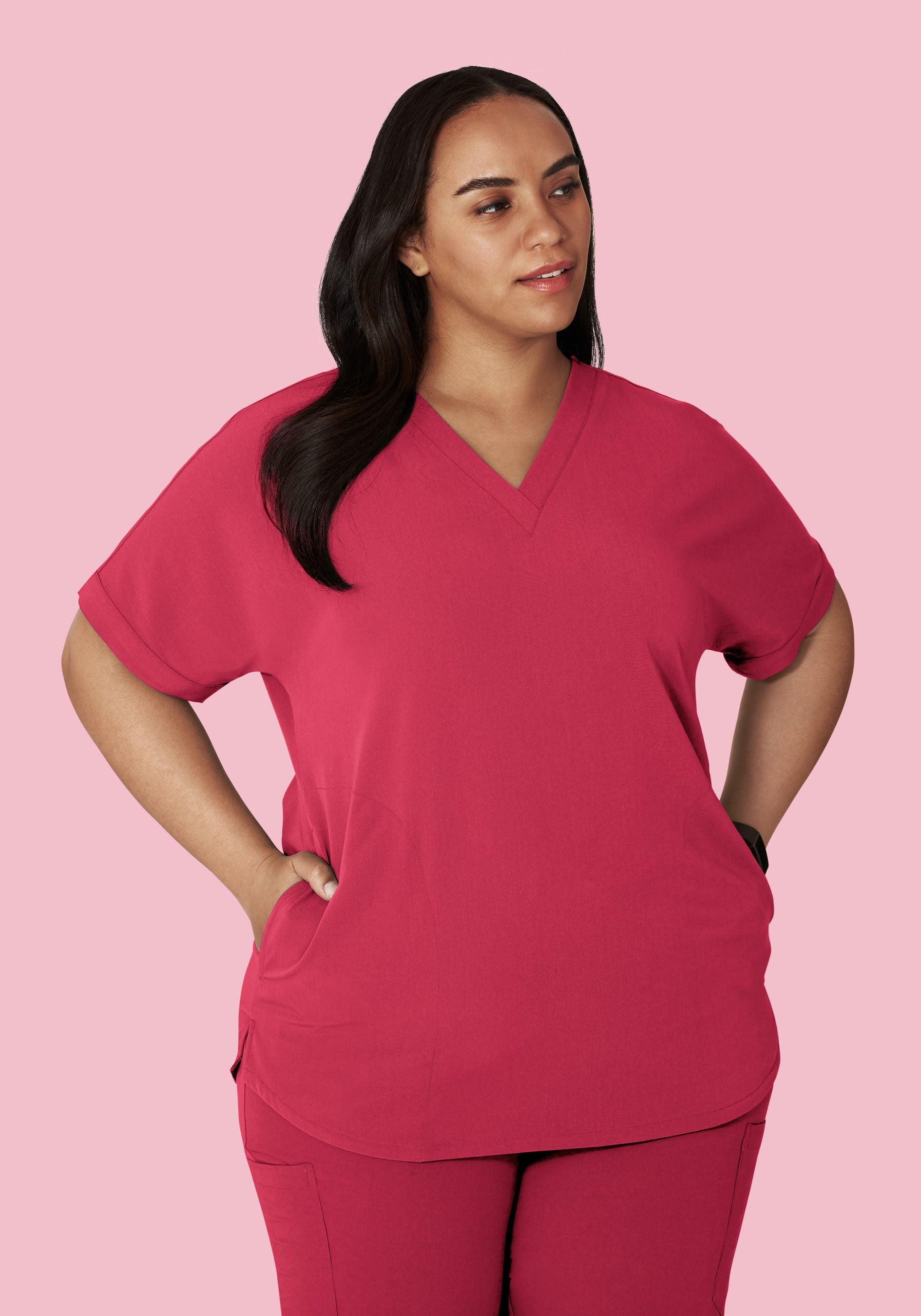 Oversized V Neck Top Deep Rose
