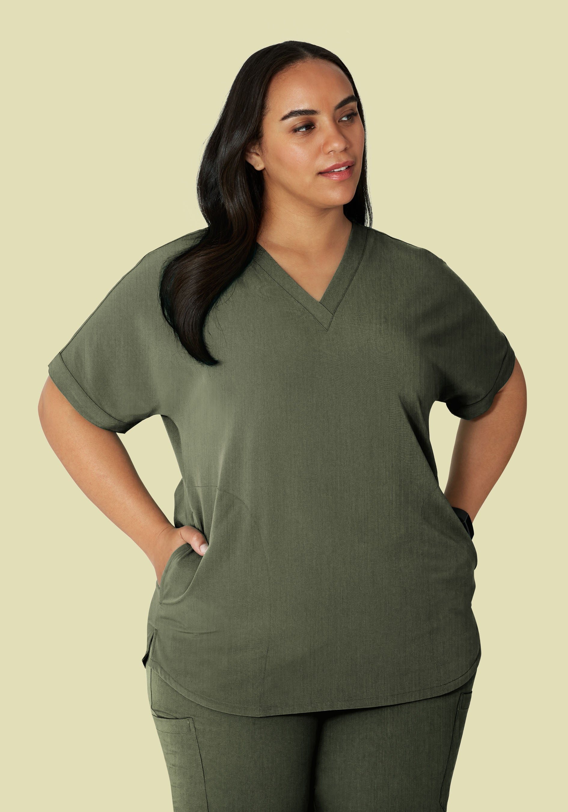 Oversized V Neck Top Heather Olive