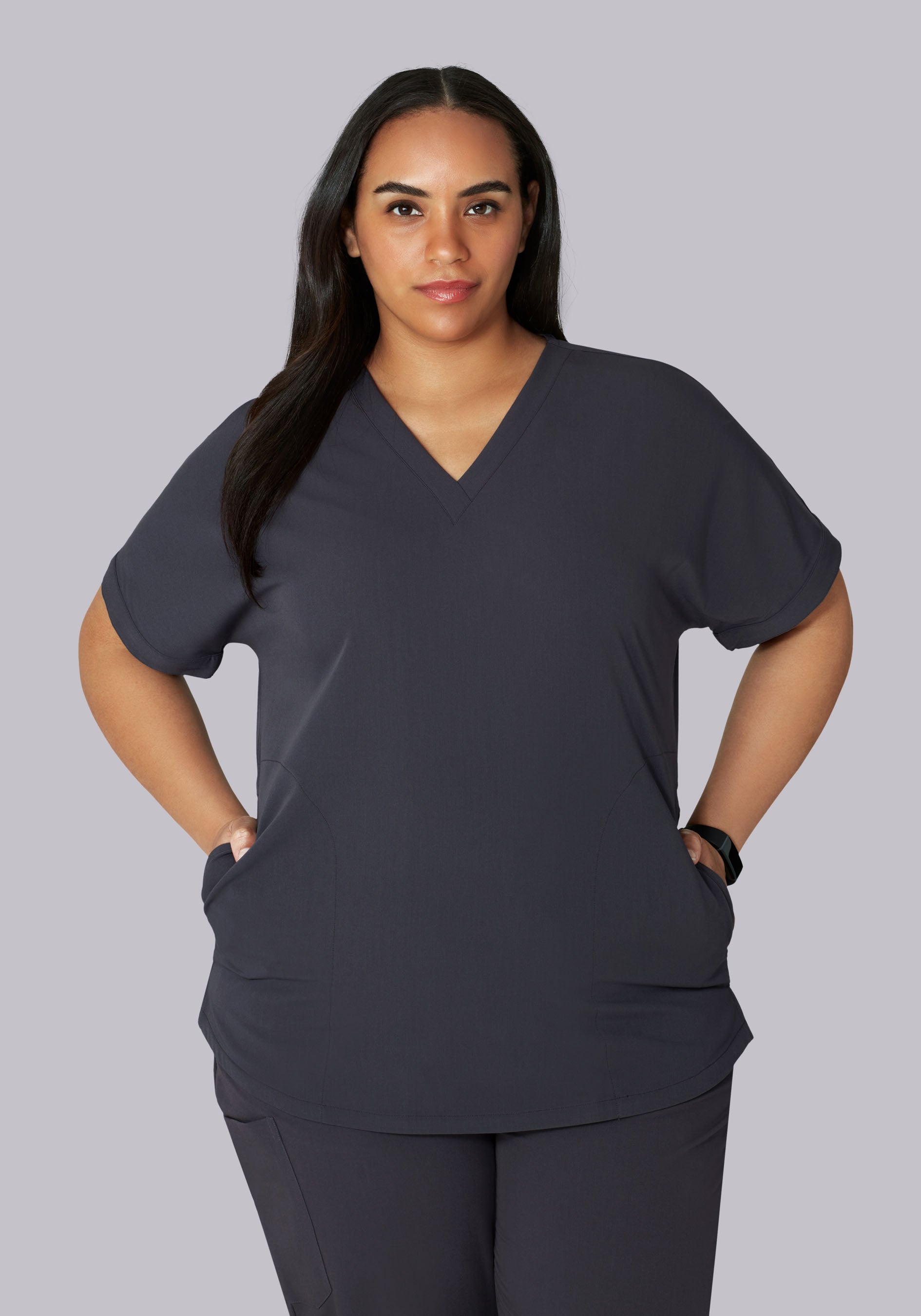 Oversized V Neck Top Pewter