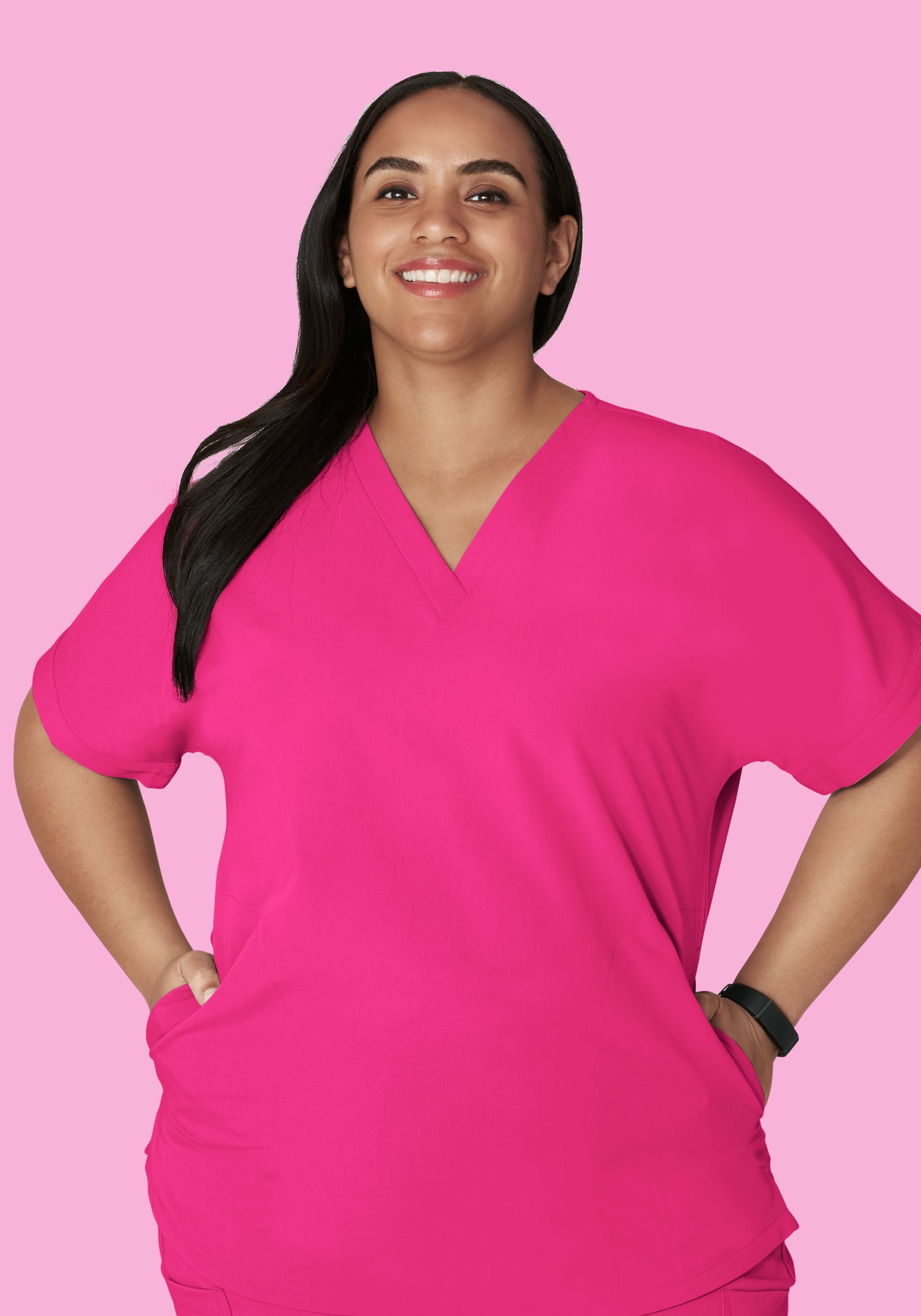 Oversized V Neck Top Shocking Pink