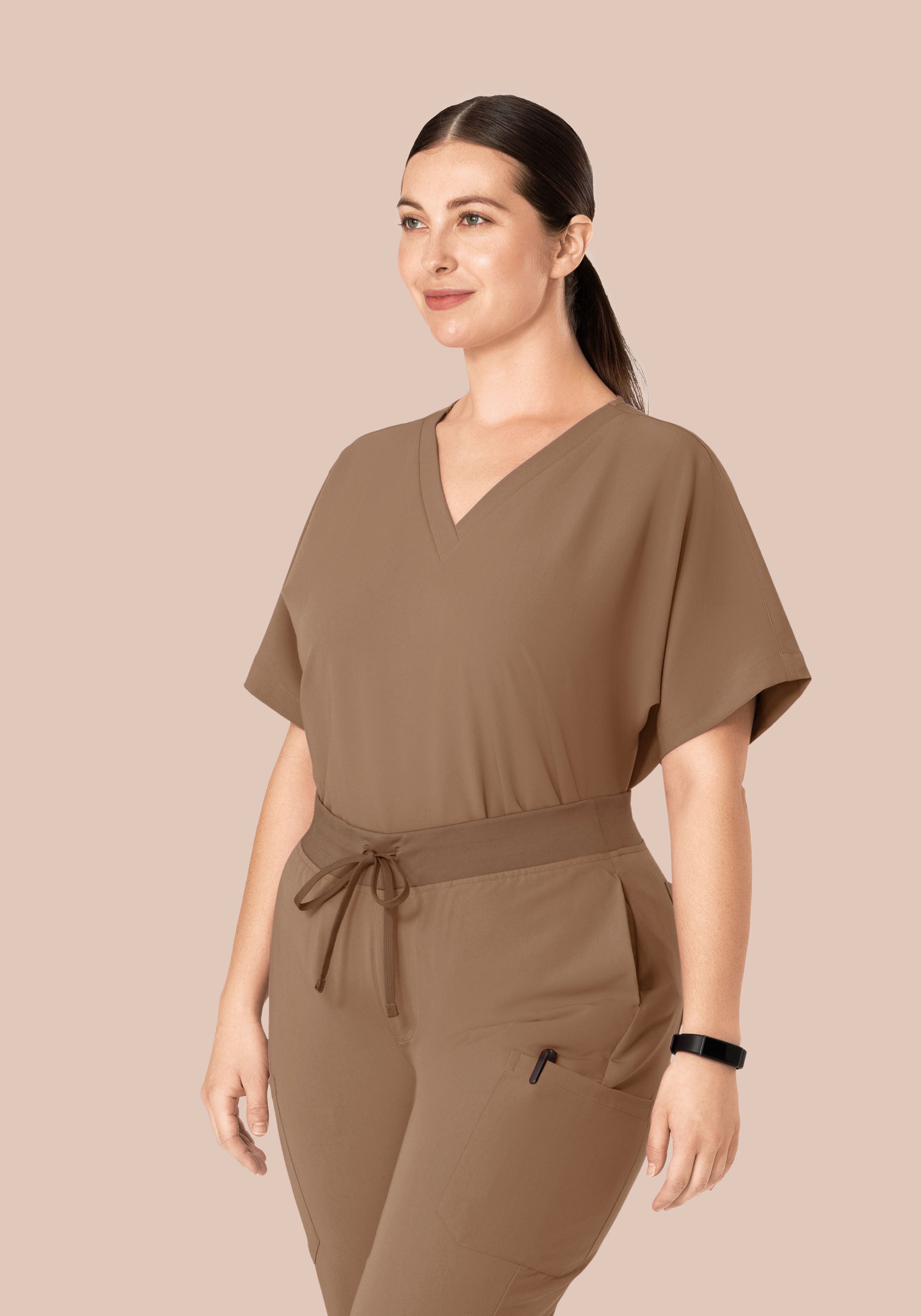 Oversized V Neck Top Mocha