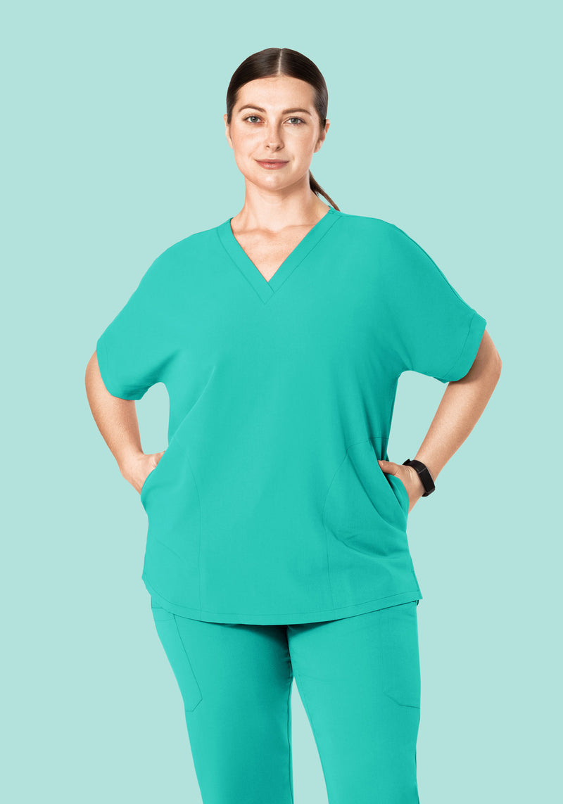 Oversized V Neck Top Surgical Green