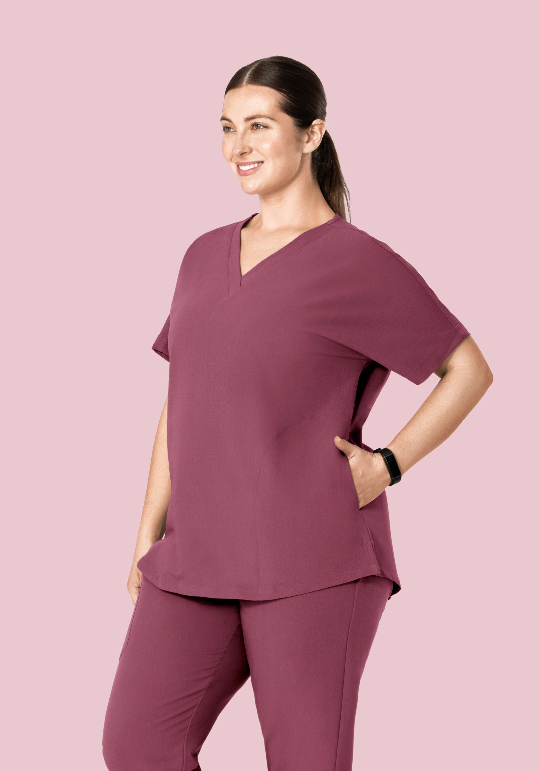 Oversized V Neck Top Deep Mauve