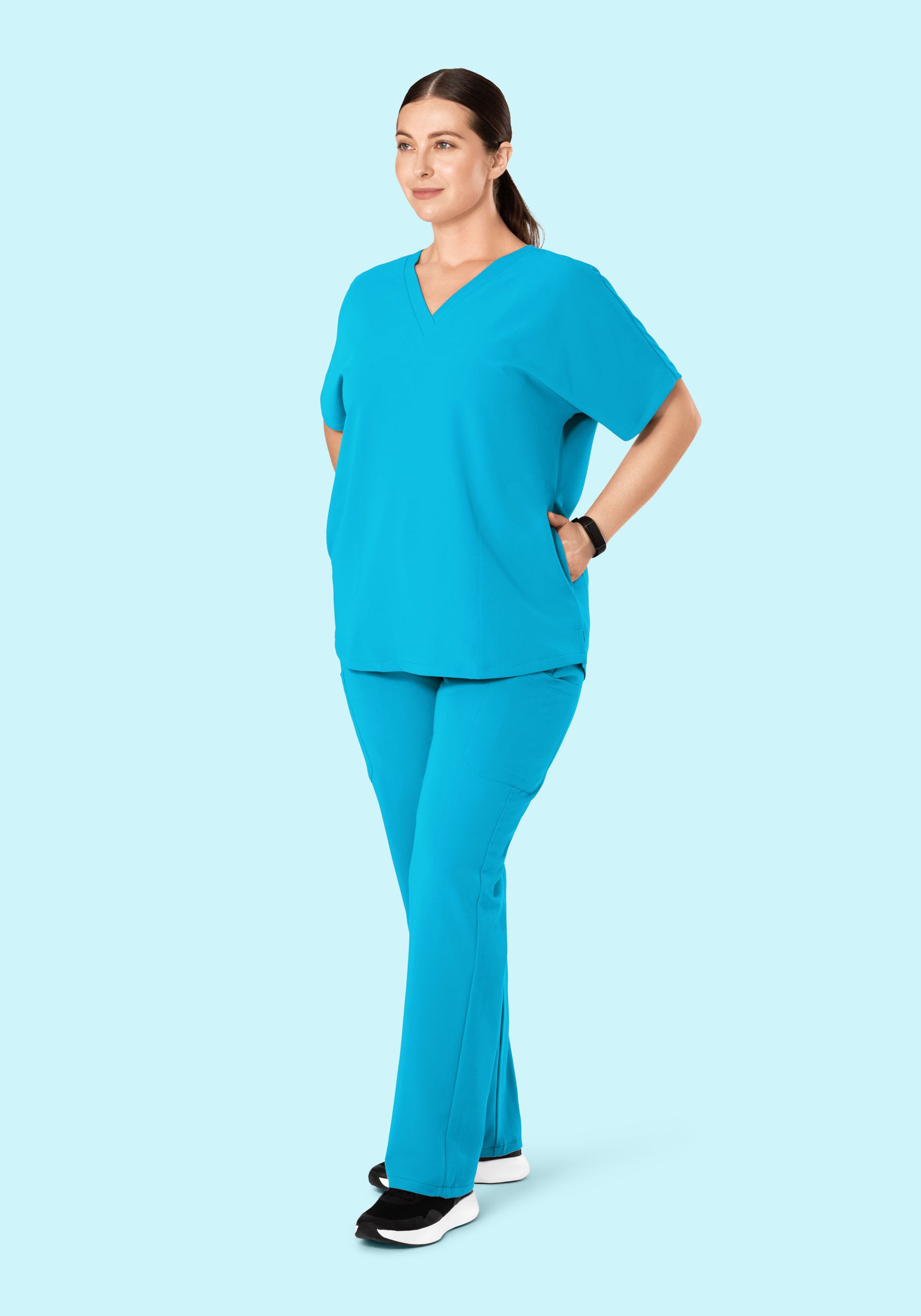 Oversized V Neck Top Pacific Blue