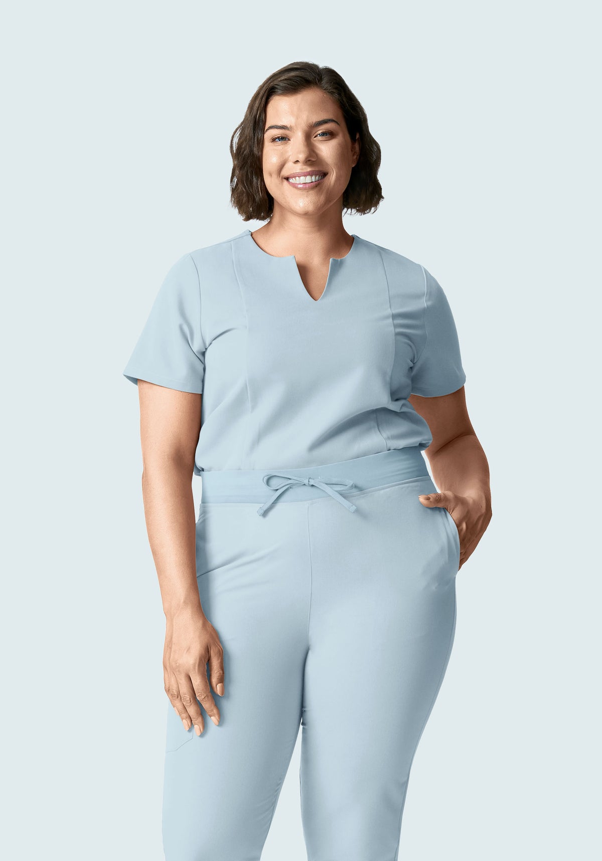 5 Pocket Notch Neck Top Powder Blue