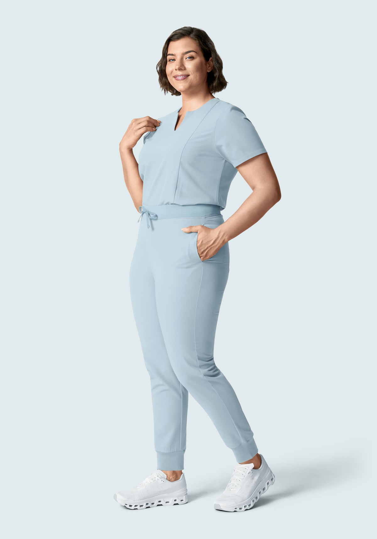 5 Pocket Notch Neck Top Powder Blue