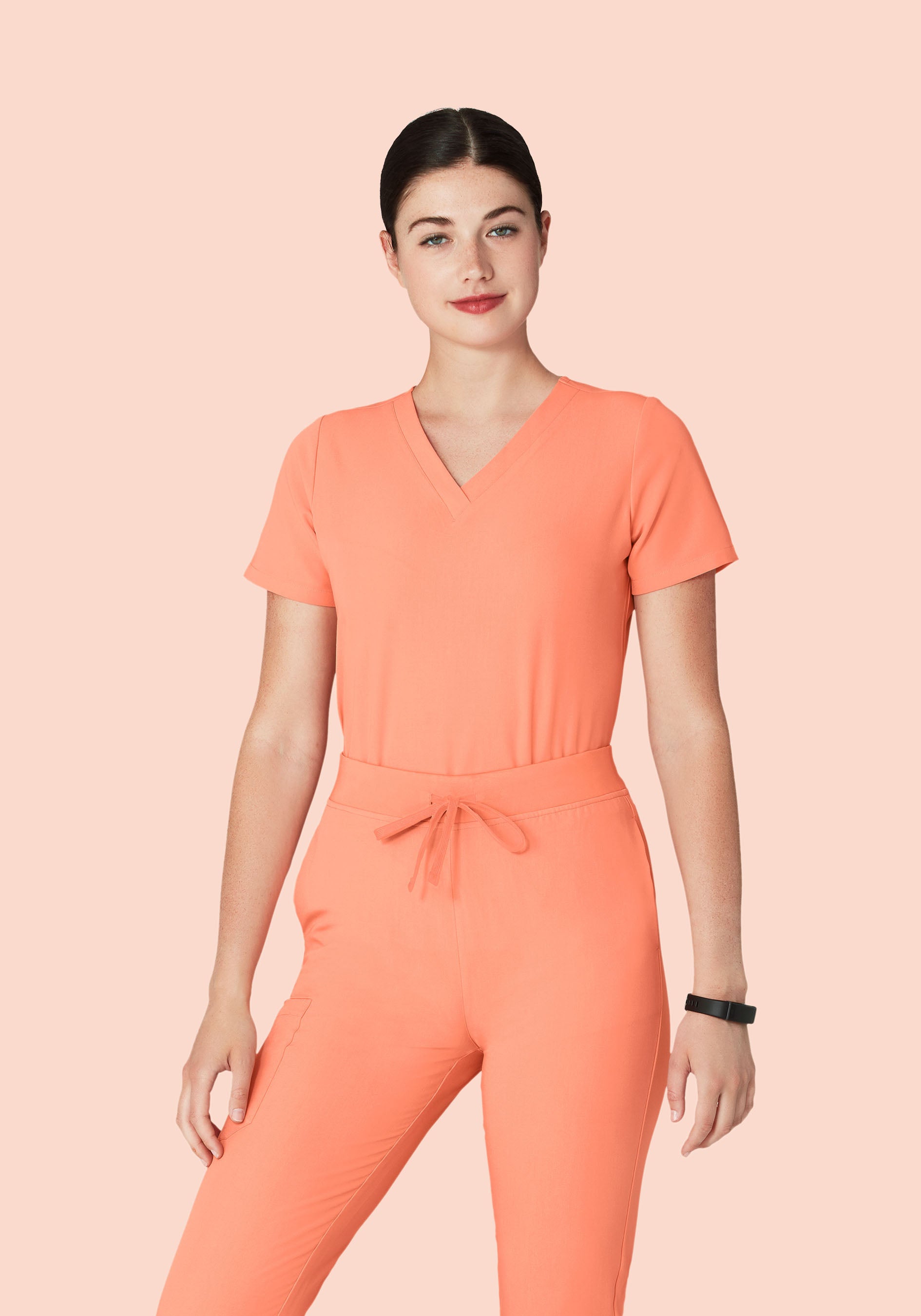 Women's V-Neck 6-Pocket Scrub Top - Peach | Mandala Scrubs