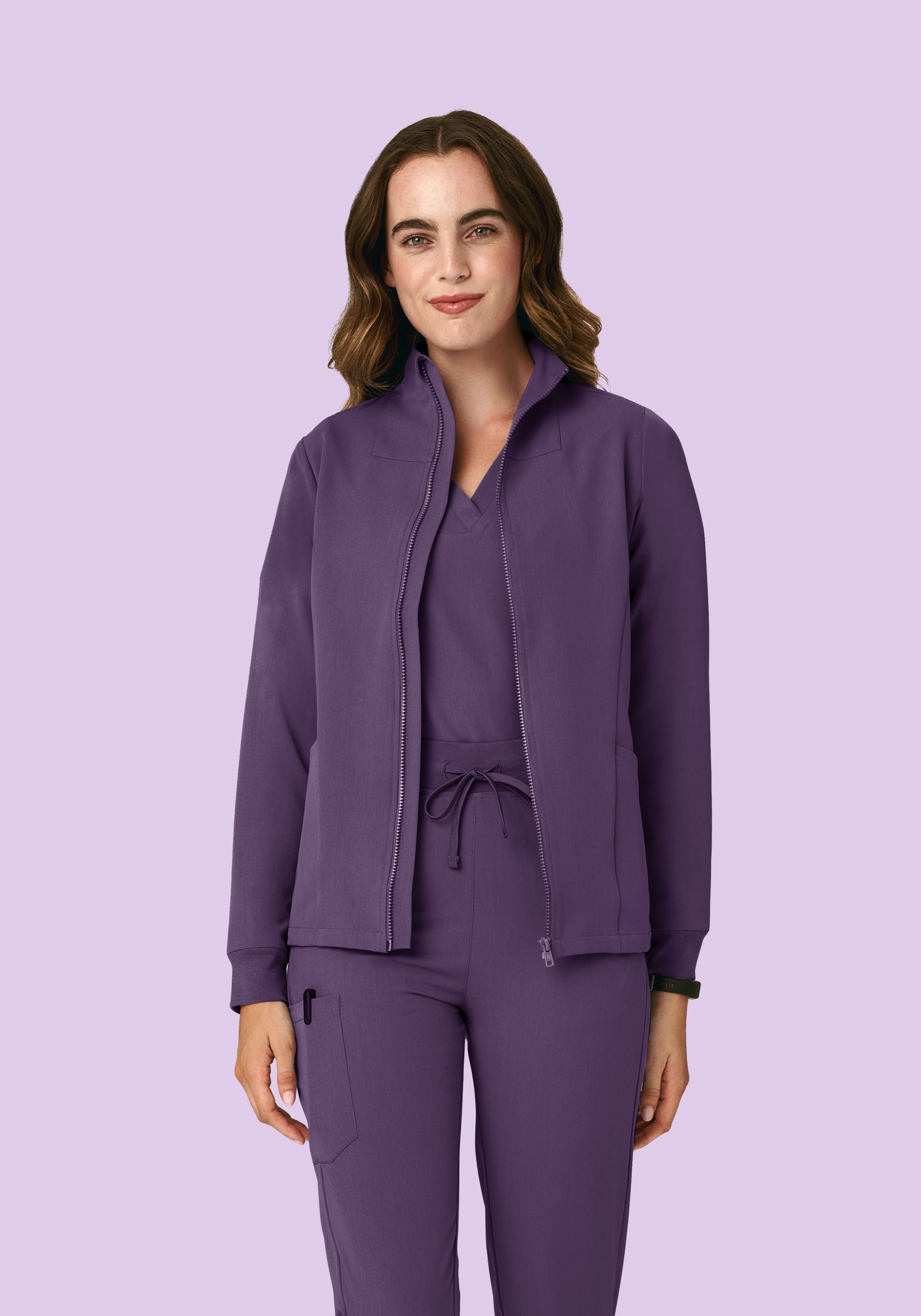 Women's Mock Neck Scrub Jacket - Dewberry | Mandala Scrubs