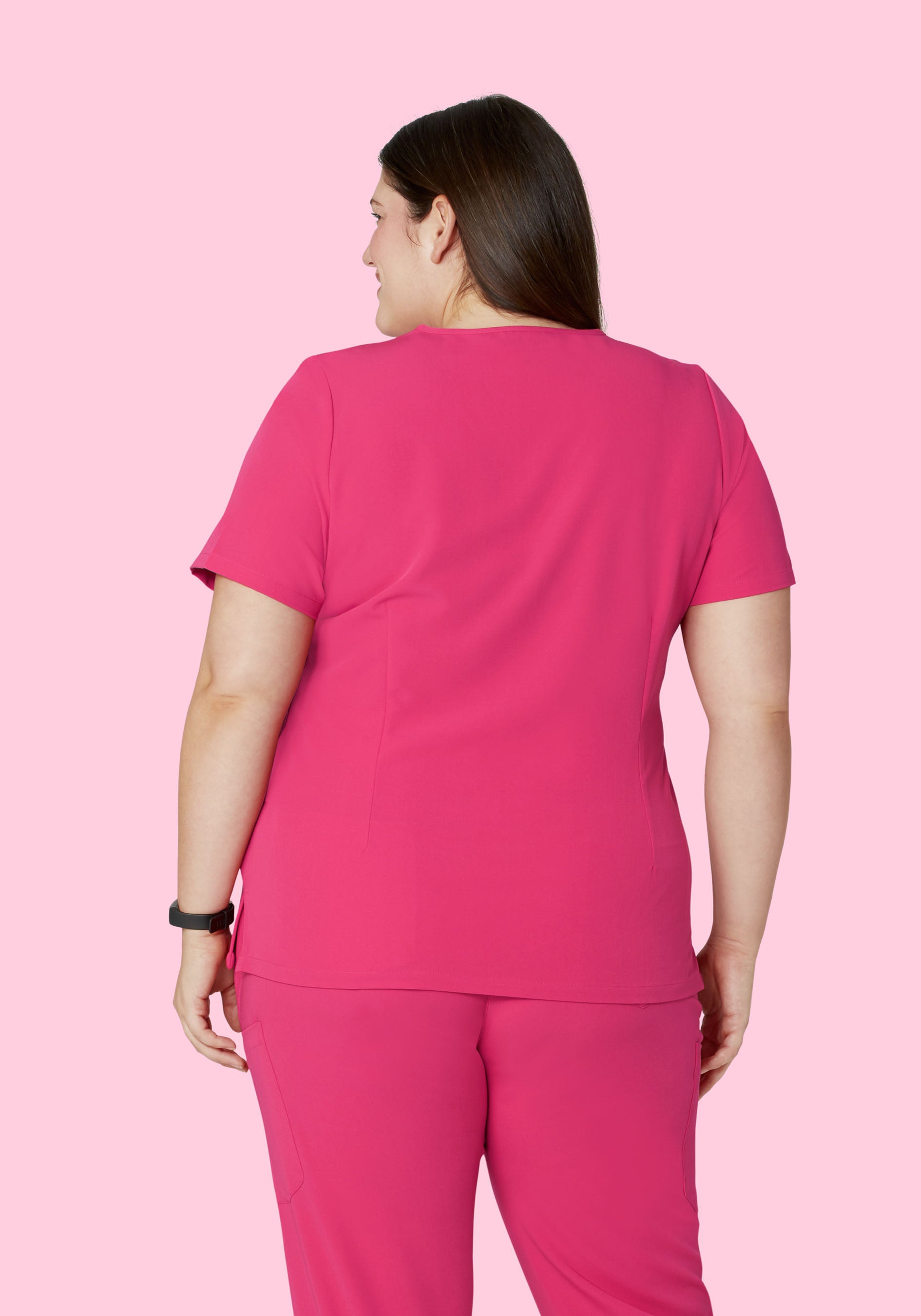 Women's V-Neck 6-Pocket Scrub Top - Hot Pink | Mandala Scrubs