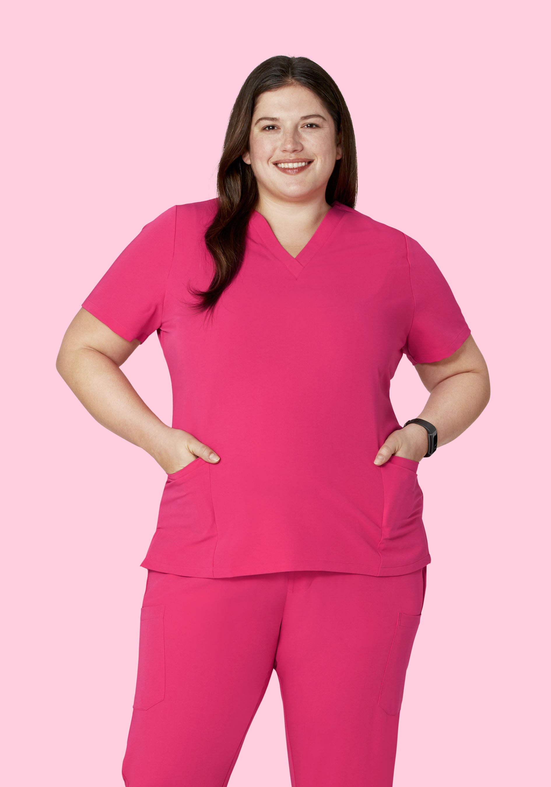 Women's V-Neck 6-Pocket Scrub Top - Hot Pink | Mandala Scrubs