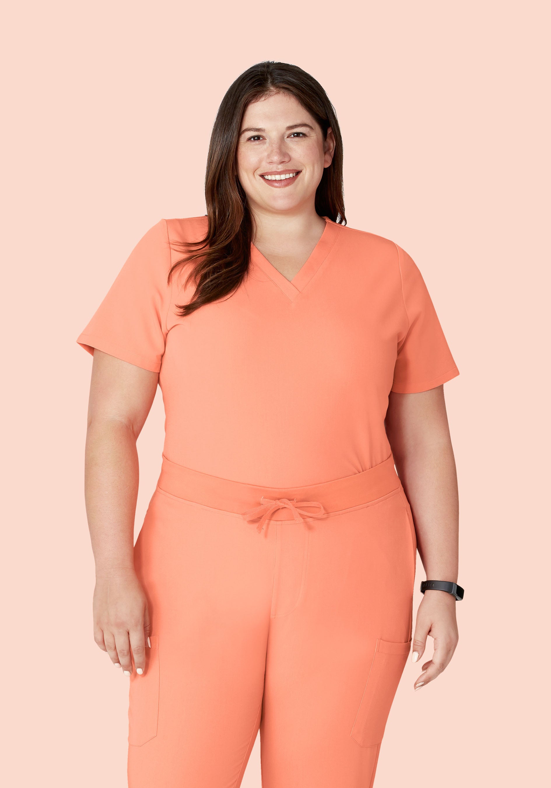 Women's V-Neck 6-Pocket Scrub Top - Peach | Mandala Scrubs