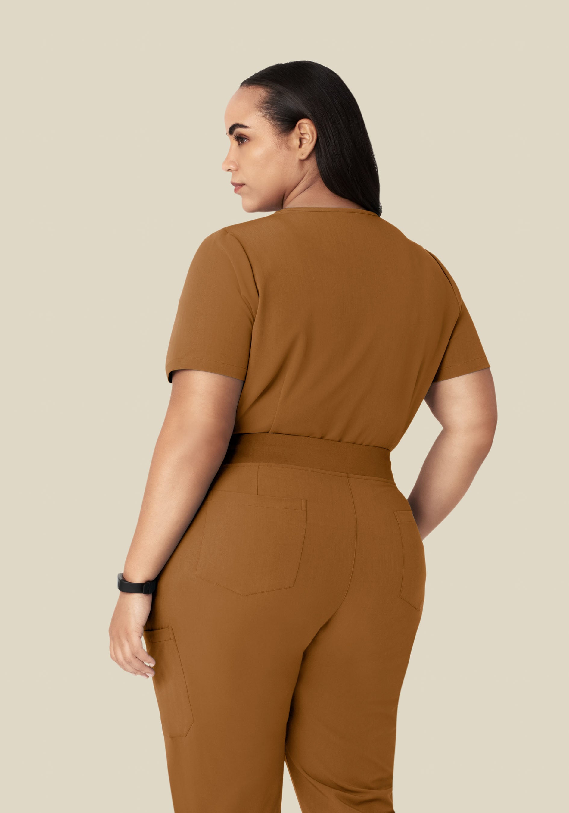 Women's V-Neck 6-Pocket Scrub Top - Camel | Mandala Scrubs