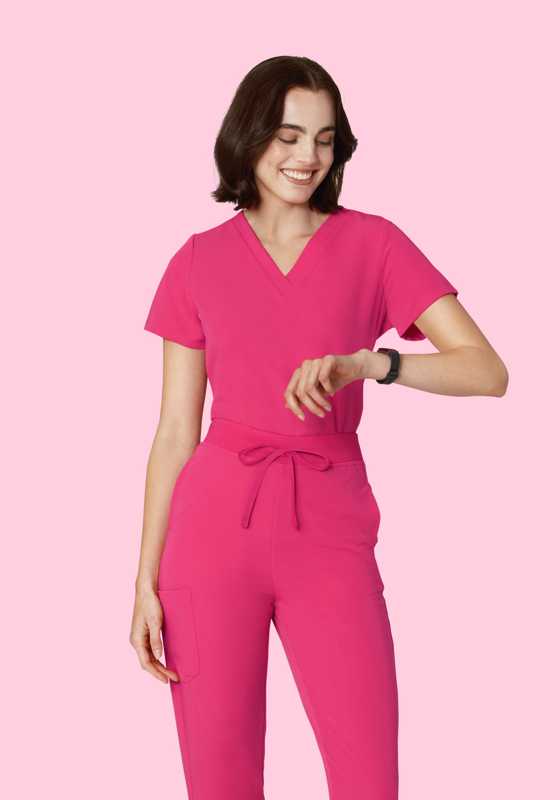 Women's V-Neck 6-Pocket Scrub Top - Hot Pink | Mandala Scrubs