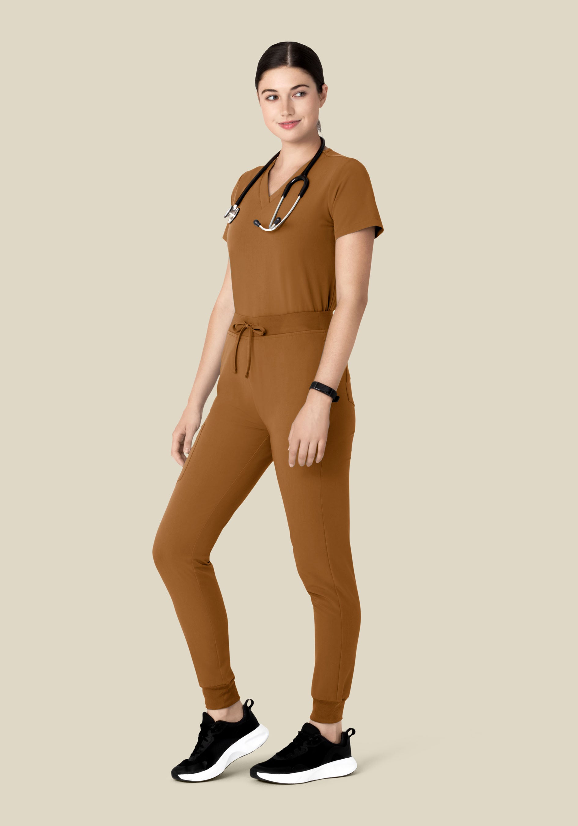 Women's V-Neck 6-Pocket Scrub Top - Camel | Mandala Scrubs