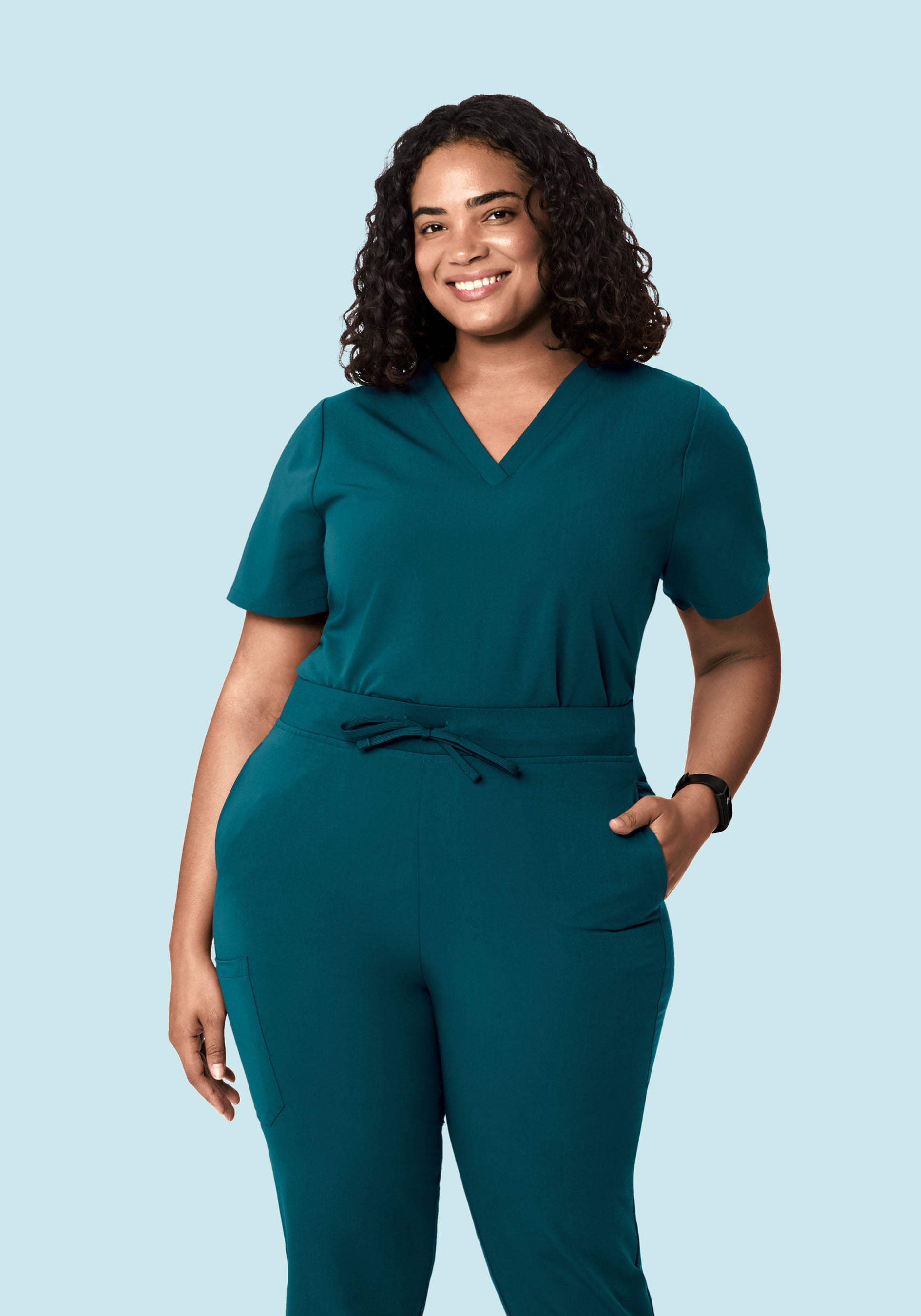 Women's V-Neck 6-Pocket Top - Caribbean Blue | Mandala Scrubs