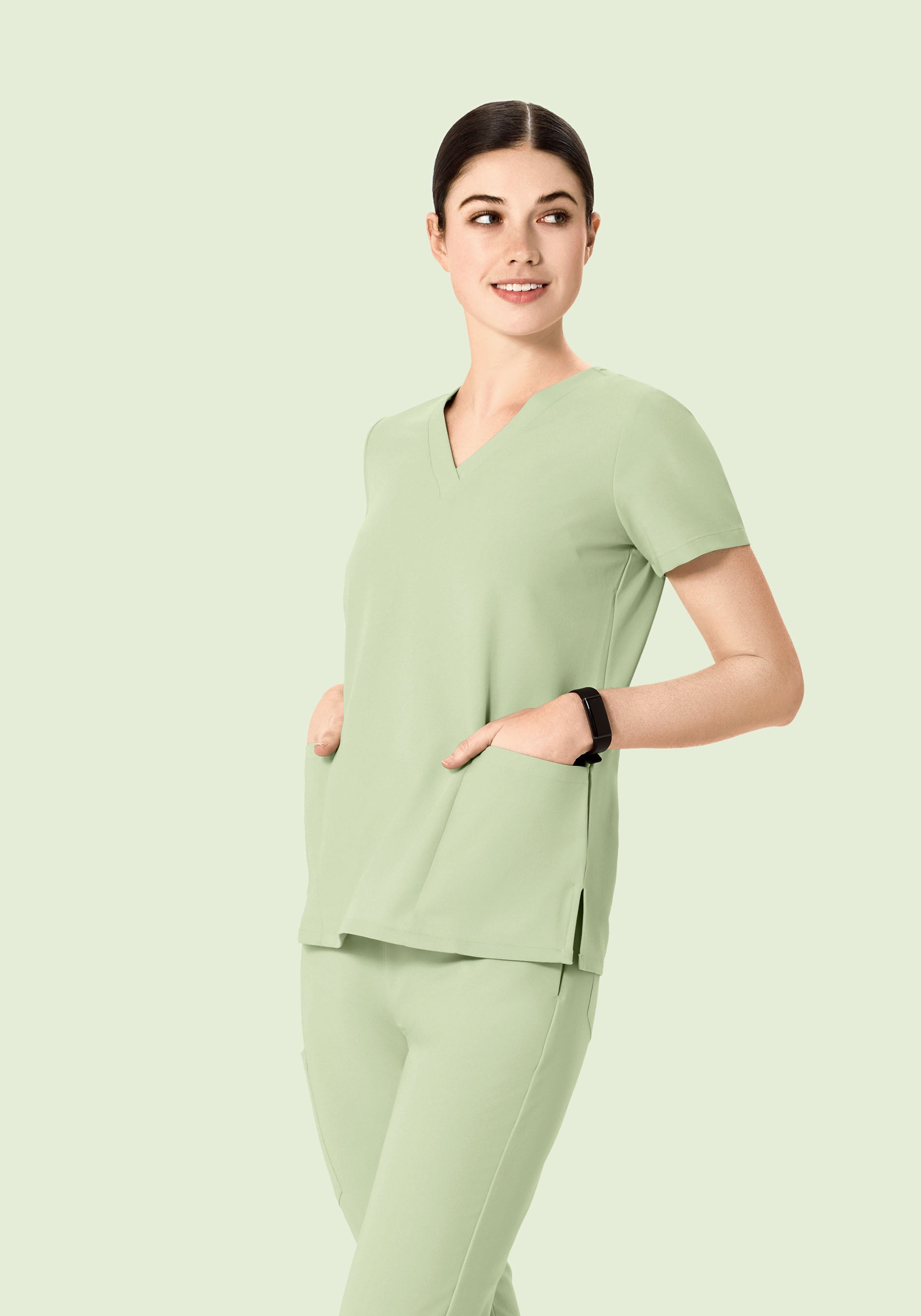 Women's V-Neck 6-Pocket Scrub Top - Matcha | Mandala Scrubs