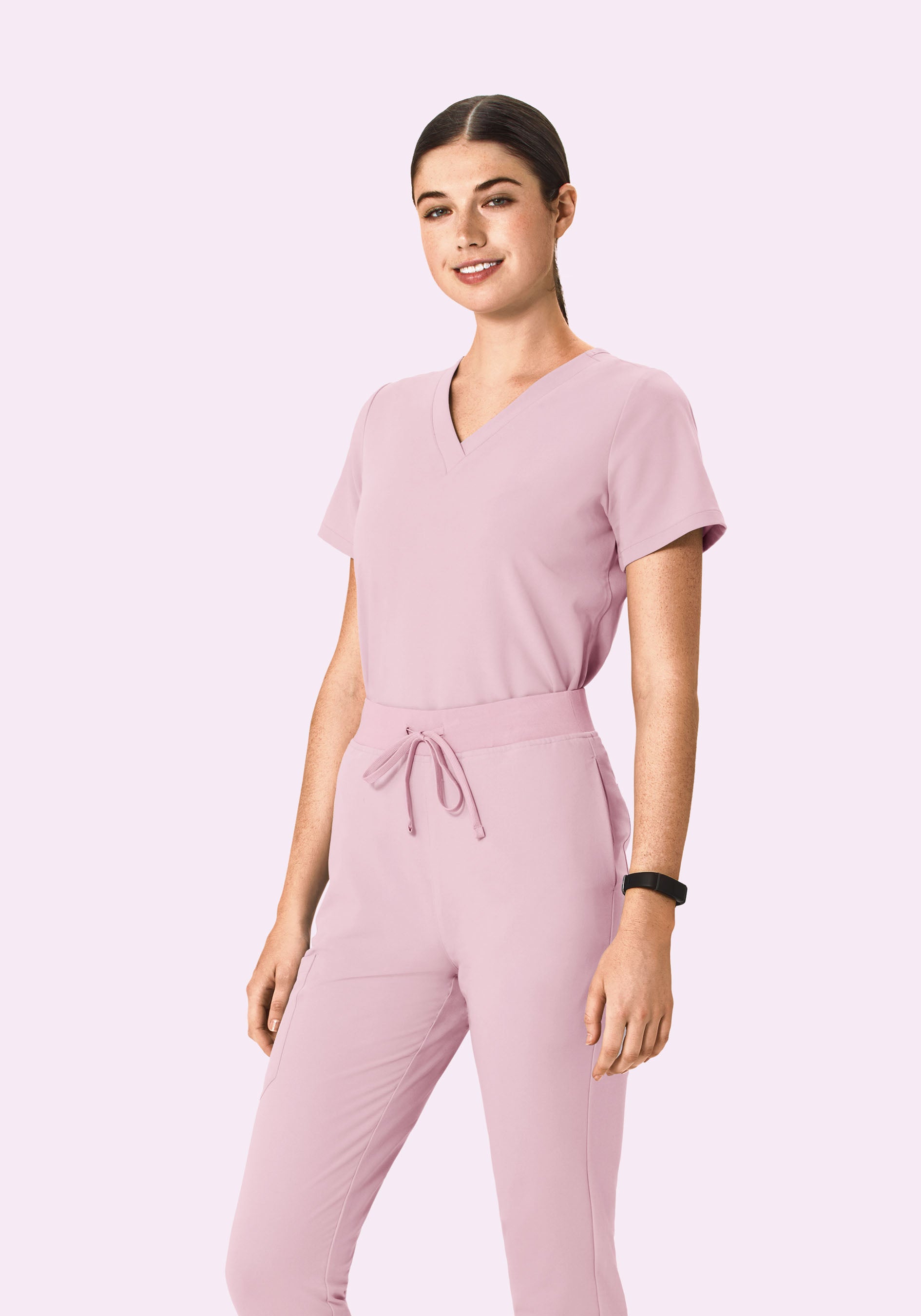 Women's V-Neck 6-Pocket Scrub Top - Pink Pearl | Mandala Scrubs
