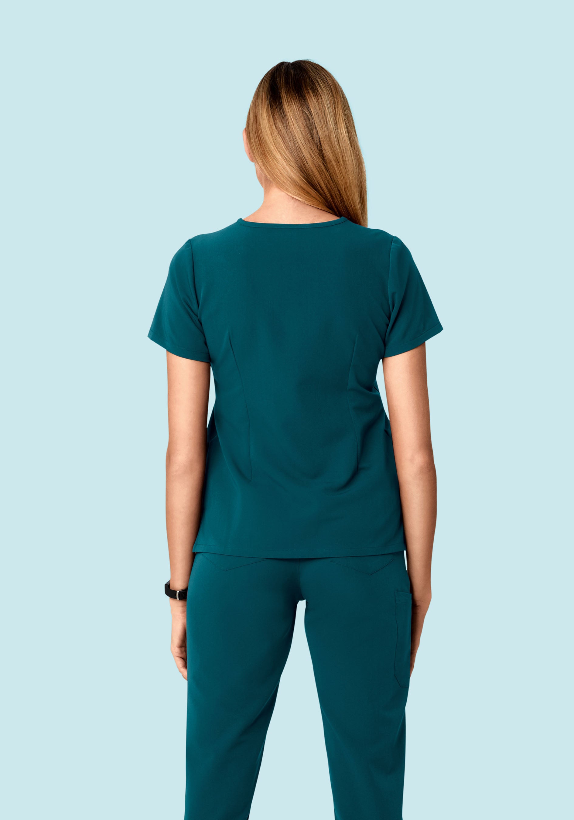 Women's V-Neck 6-Pocket Scrub Top - Caribbean Blue | Mandala Scrubs