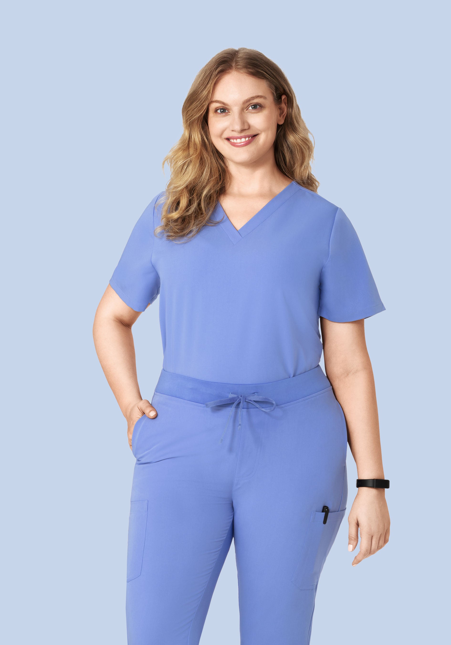 Women's V-Neck 6-Pocket Scrub Top - French Blue | Mandala Scrubs