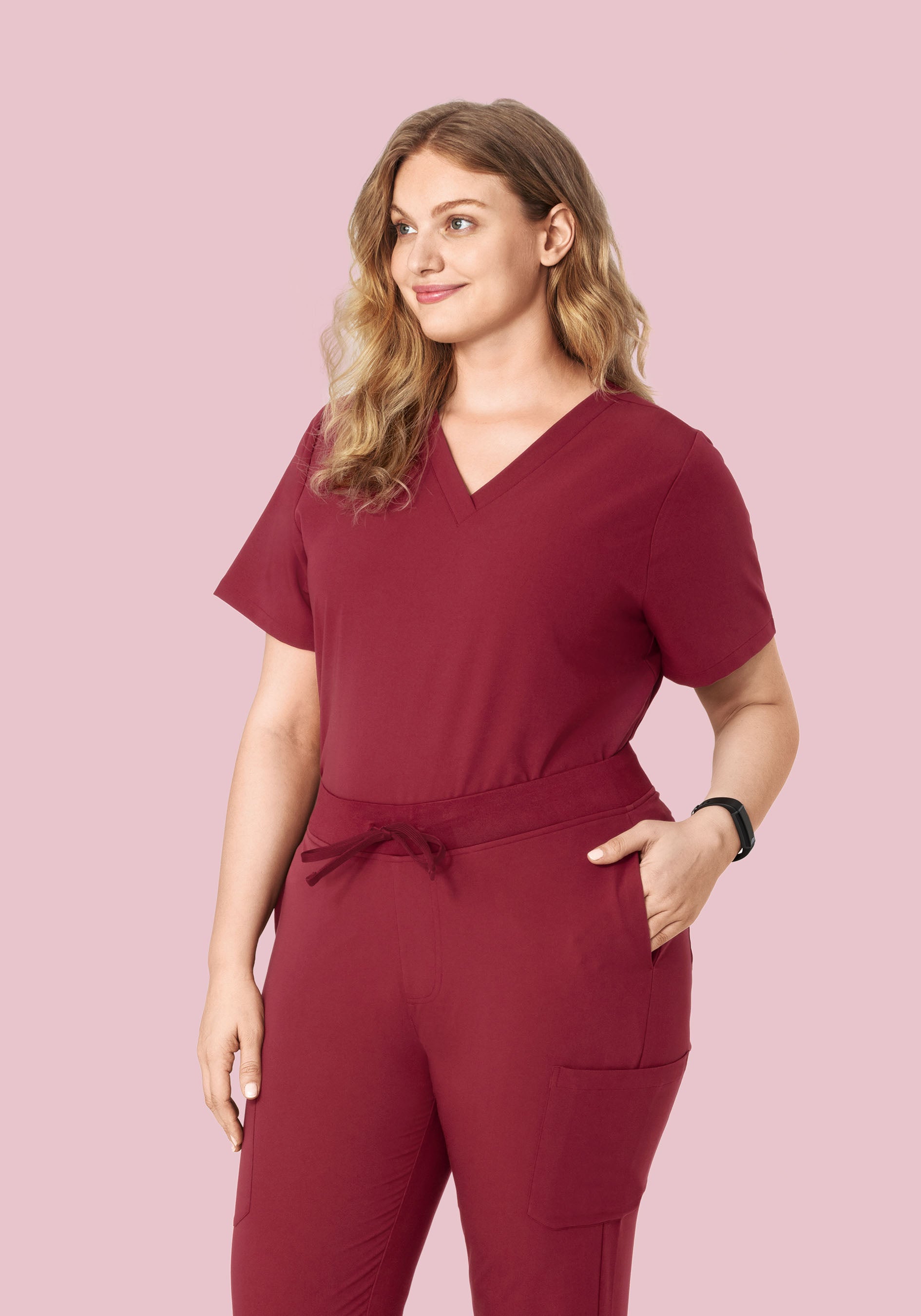 Women's V-Neck 6-Pocket Top - Garnet | Mandala Scrubs