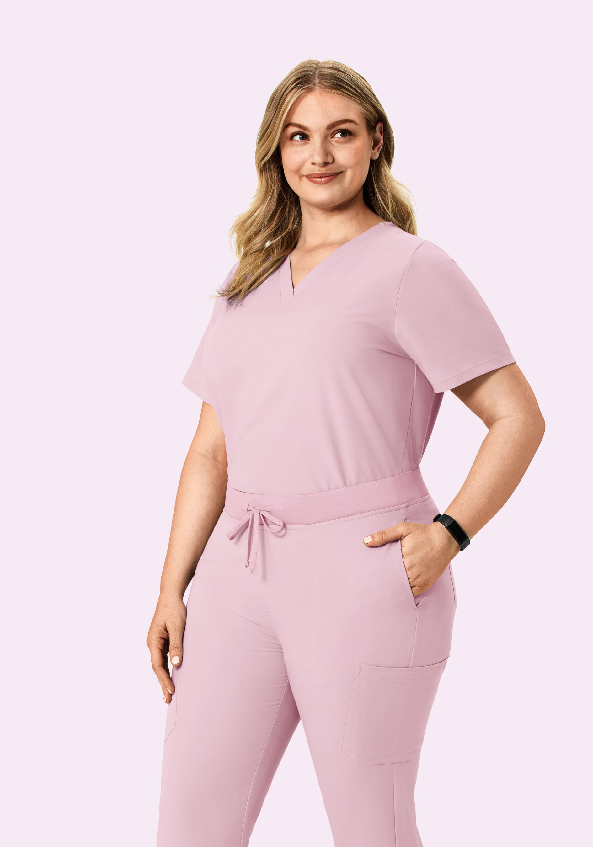 Women's V-Neck 6-Pocket Scrub Top - Pink Pearl | Mandala Scrubs