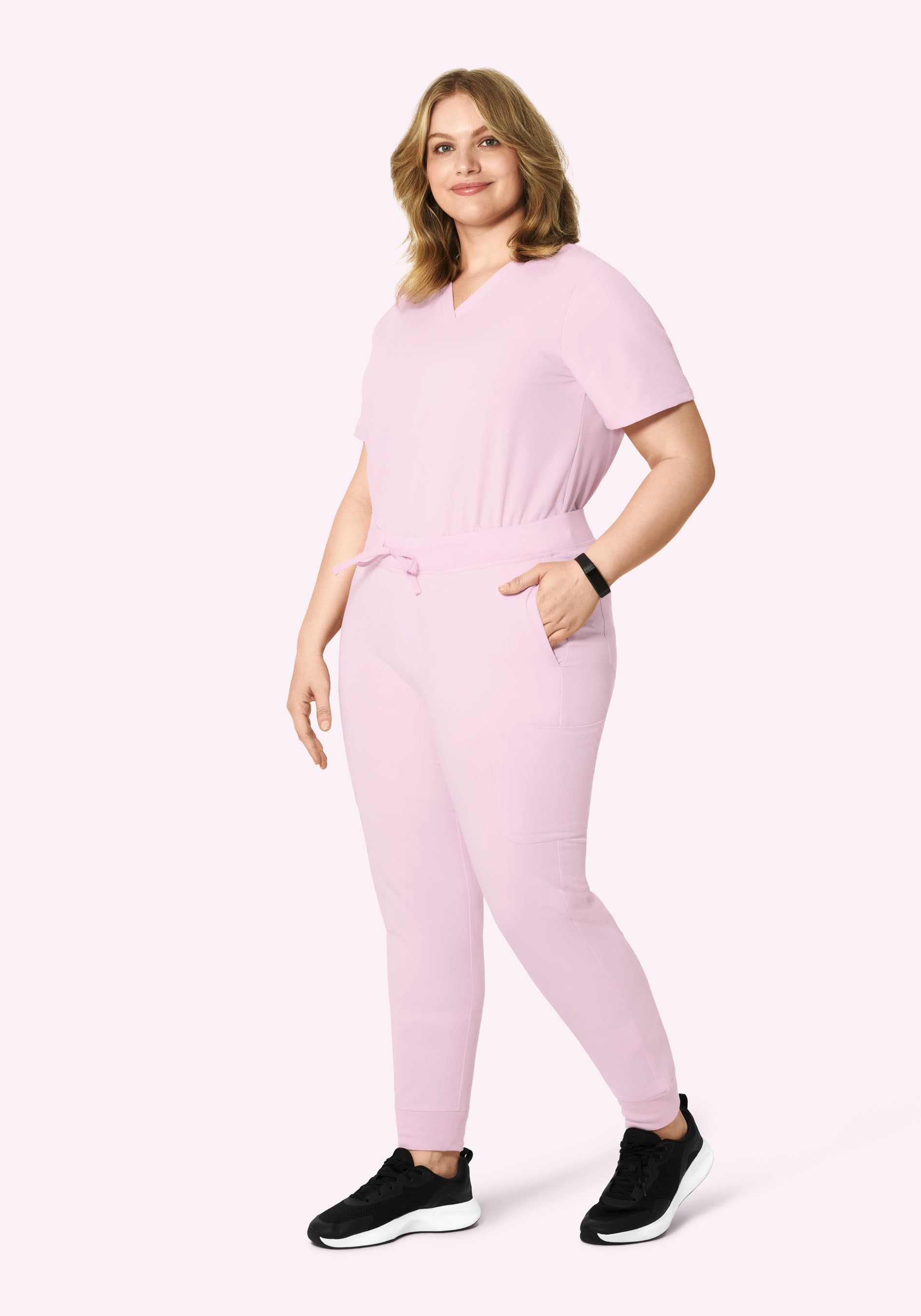 Women's Mid-Rise 9-Pocket Jogger Scrub Pants - Misty Rose
