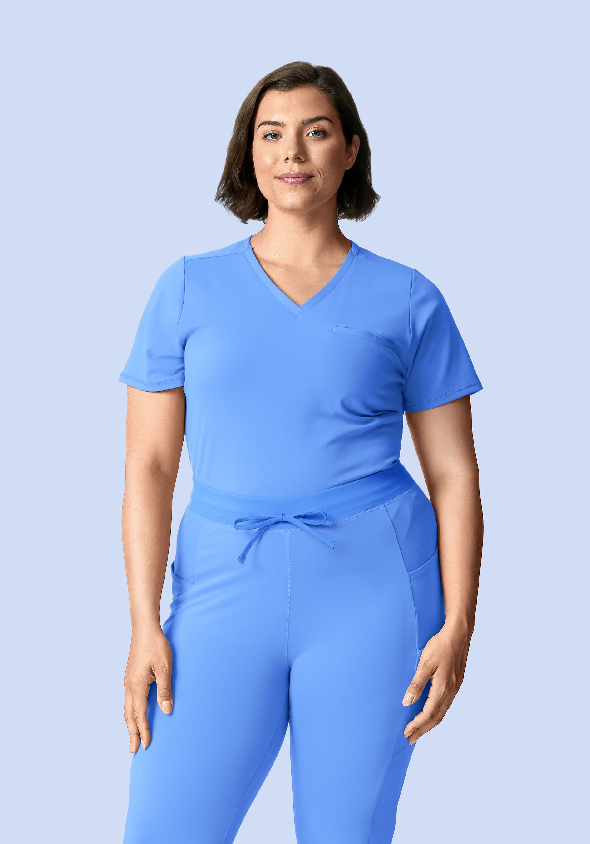 Soft Stretch Chest Pocket Top Ceil Blue