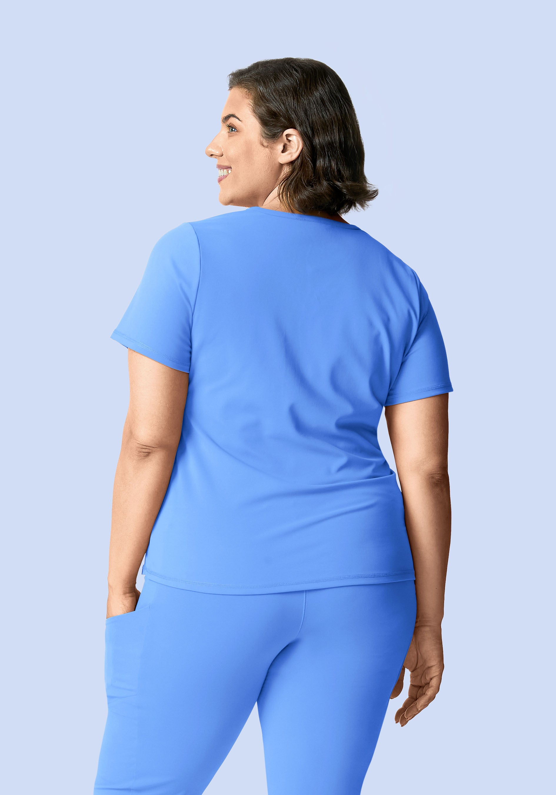 Soft Stretch Chest Pocket Top Ceil Blue