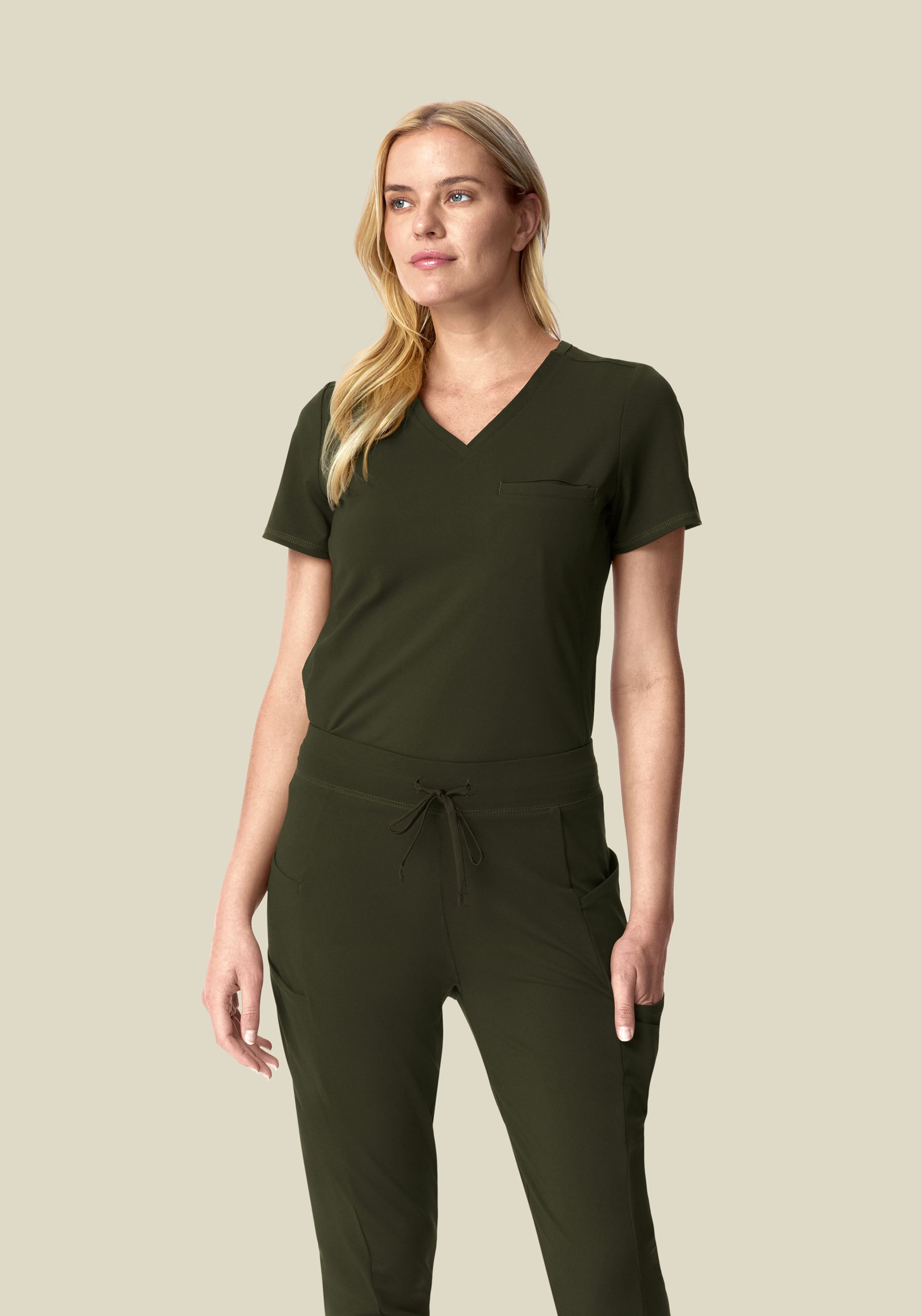 Soft Stretch Chest Pocket Top Olive
