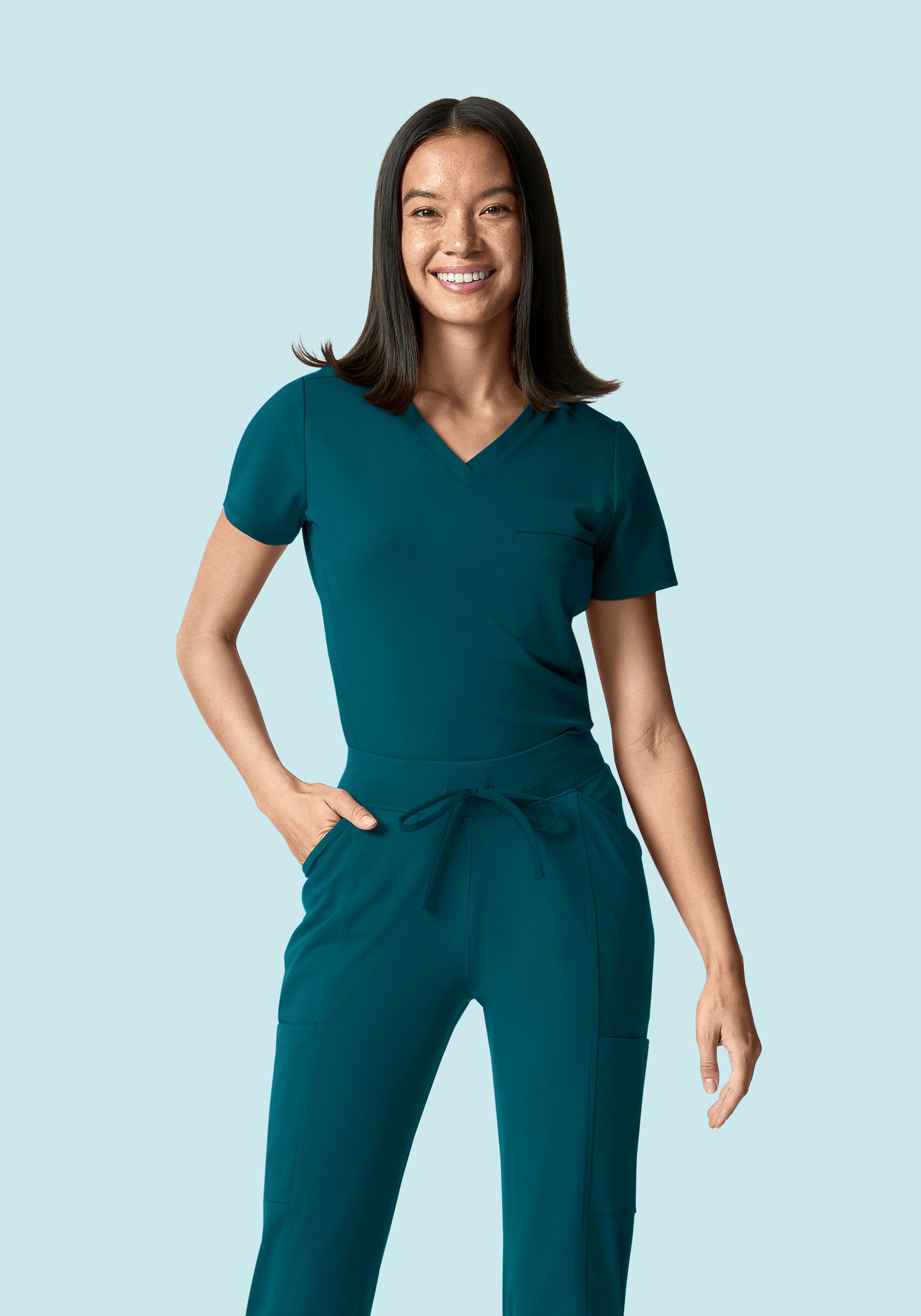 Soft Stretch Chest Pocket Top Caribbean Blue