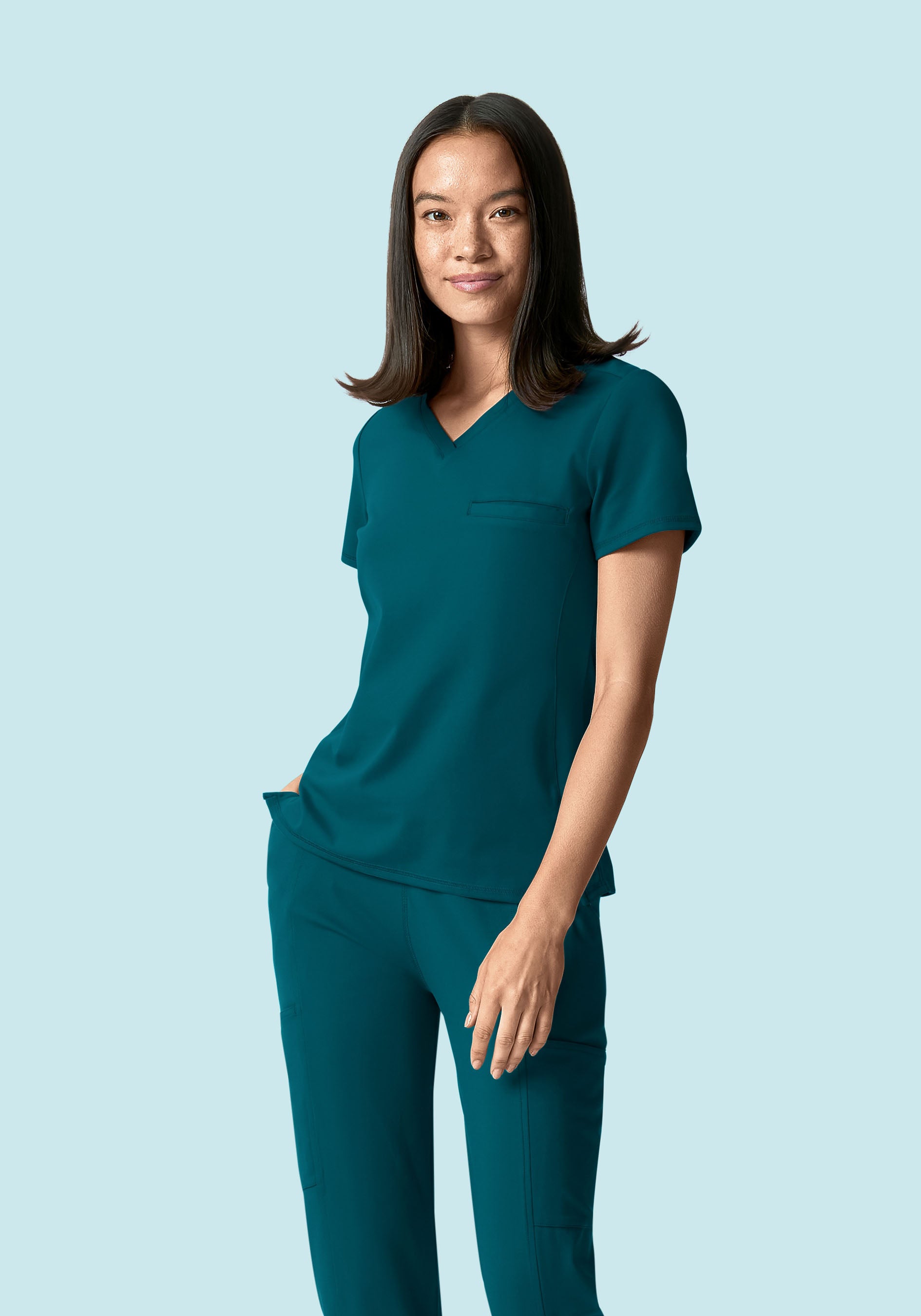 Soft Stretch Chest Pocket Top Caribbean Blue