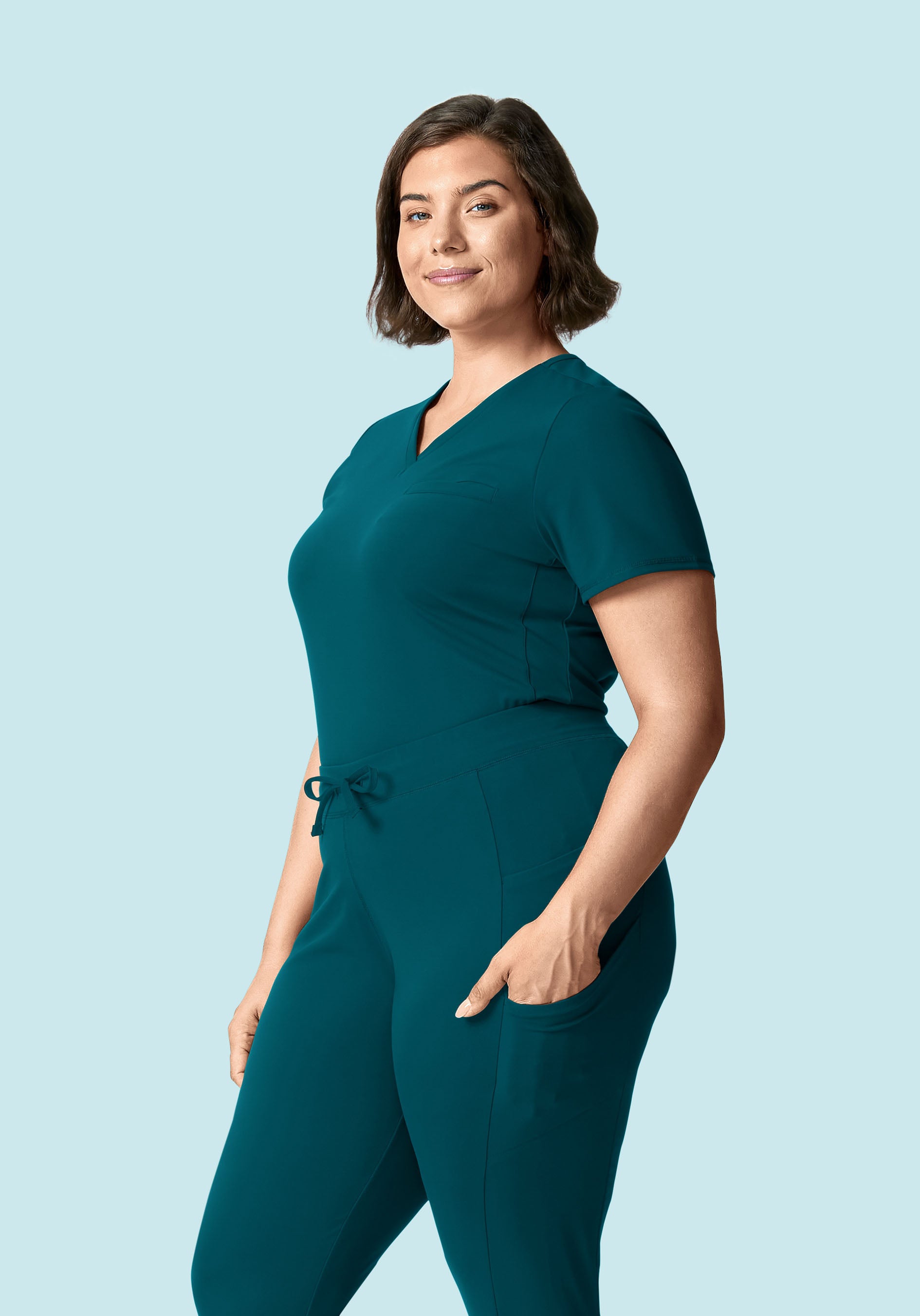 Soft Stretch Chest Pocket Top Caribbean Blue