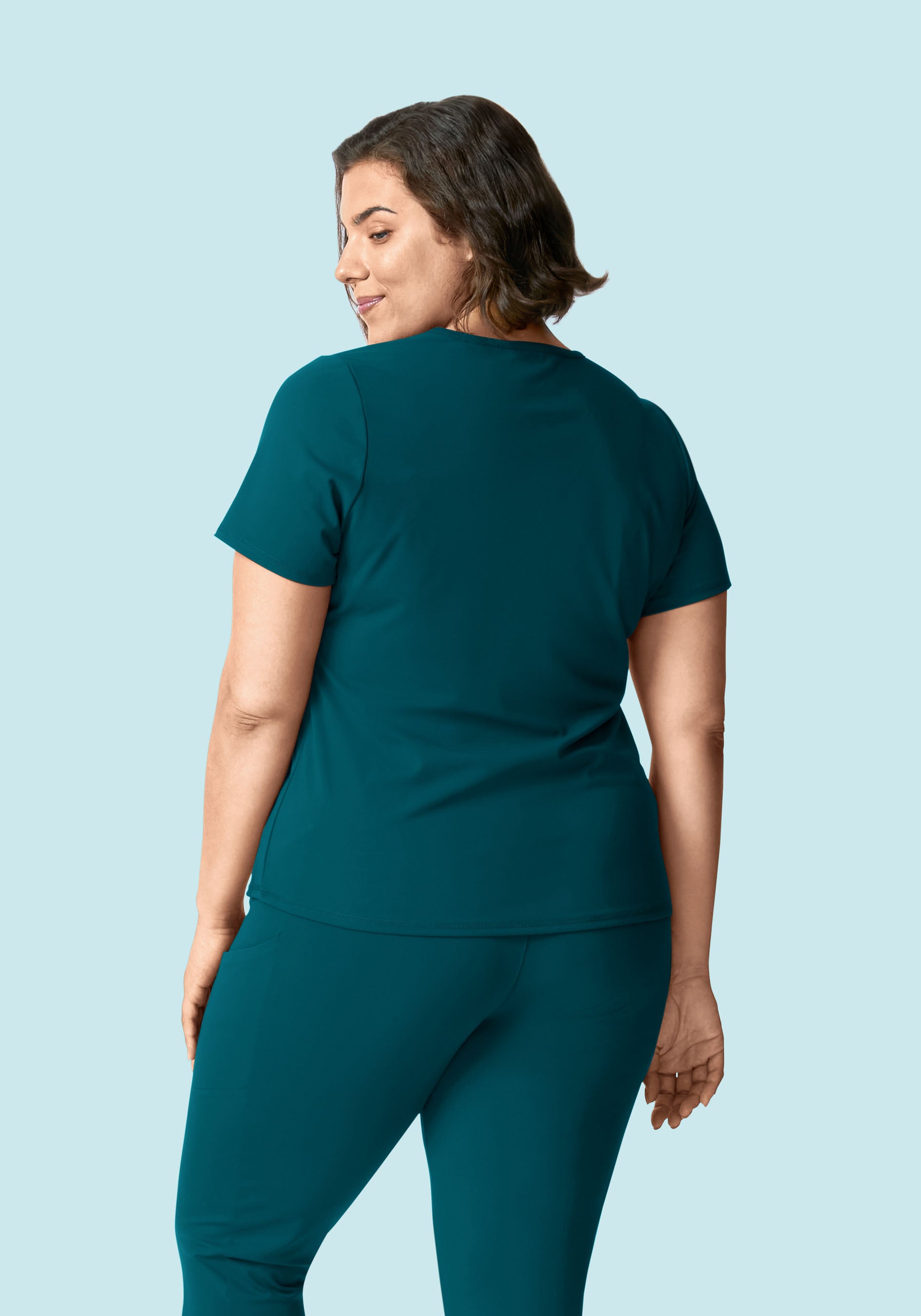 Soft Stretch Chest Pocket Top Caribbean Blue