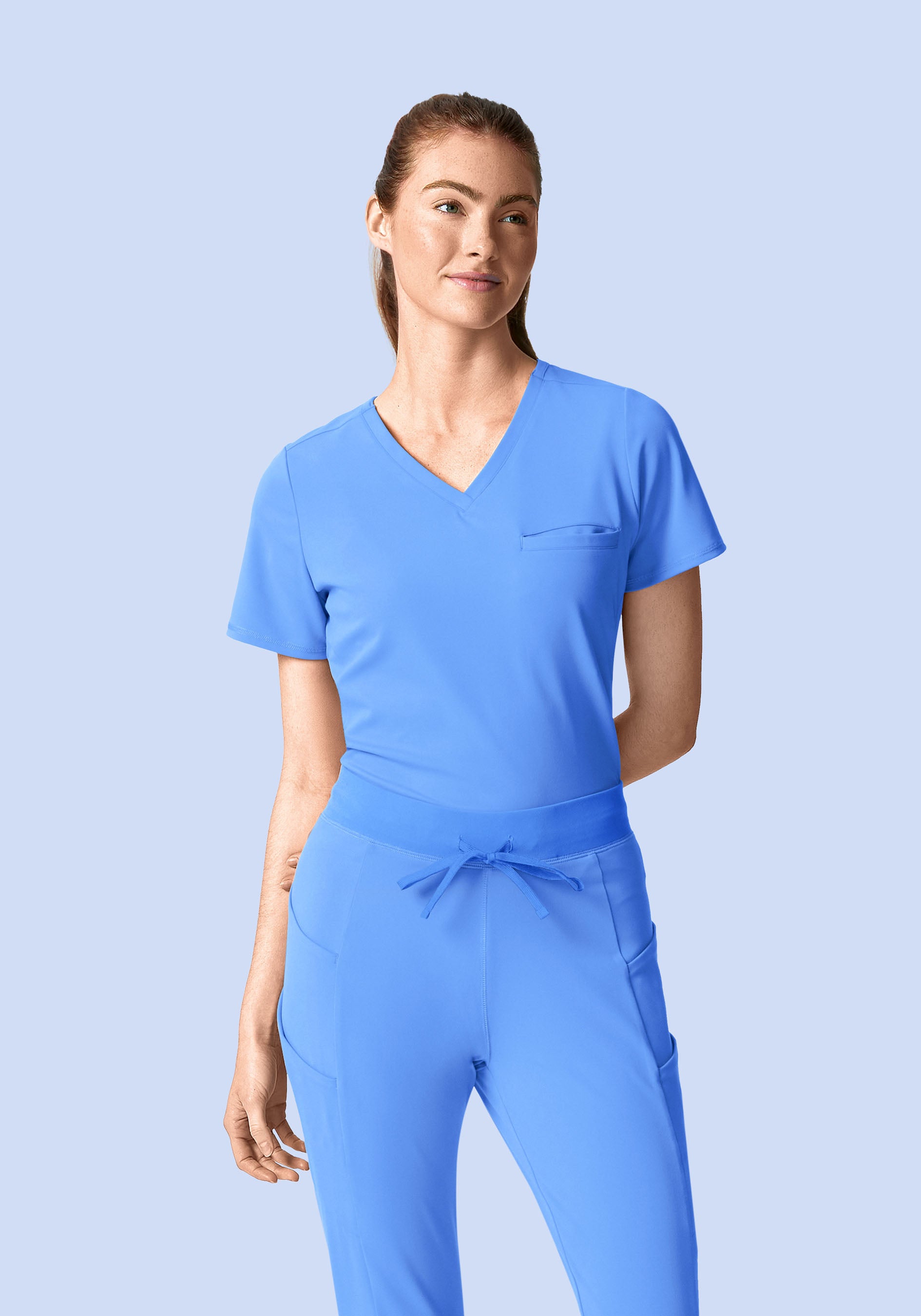 Soft Stretch Chest Pocket Top Ceil Blue