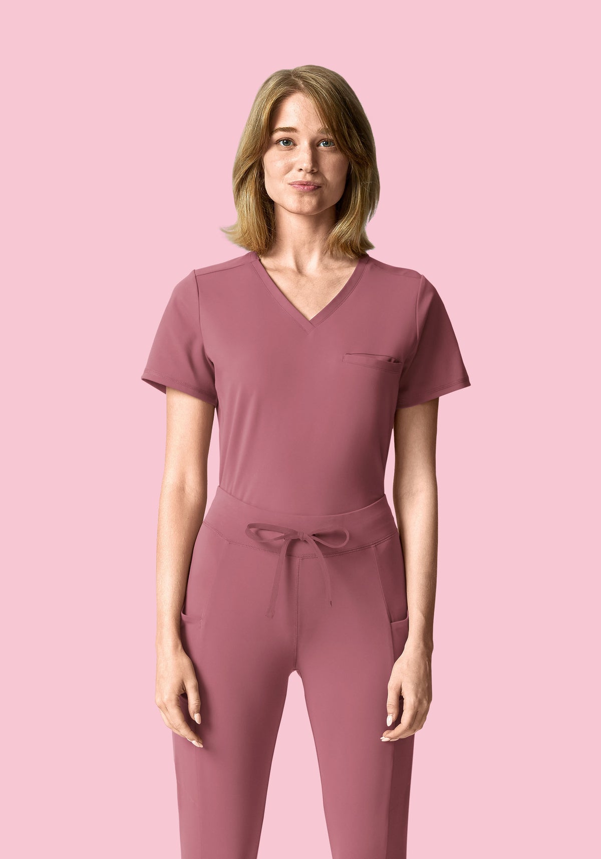 Soft Stretch Chest Pocket Top Mauve