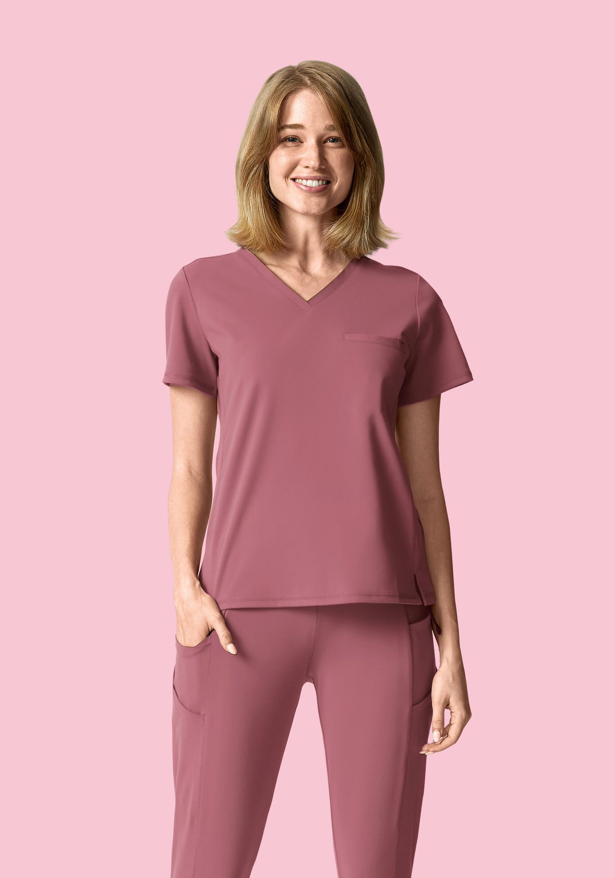 Soft Stretch Chest Pocket Top Mauve