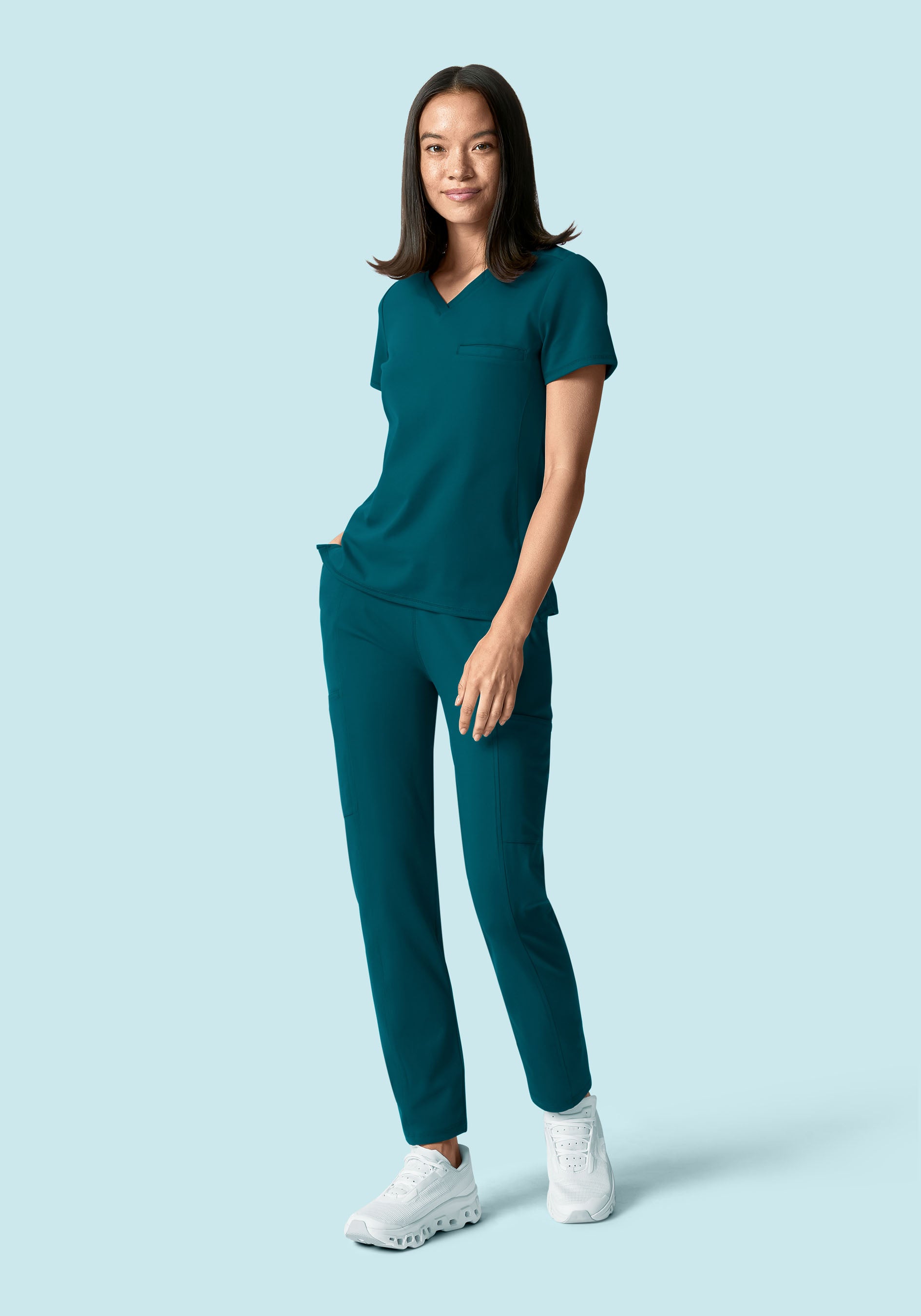 Soft Stretch Chest Pocket Top Caribbean Blue