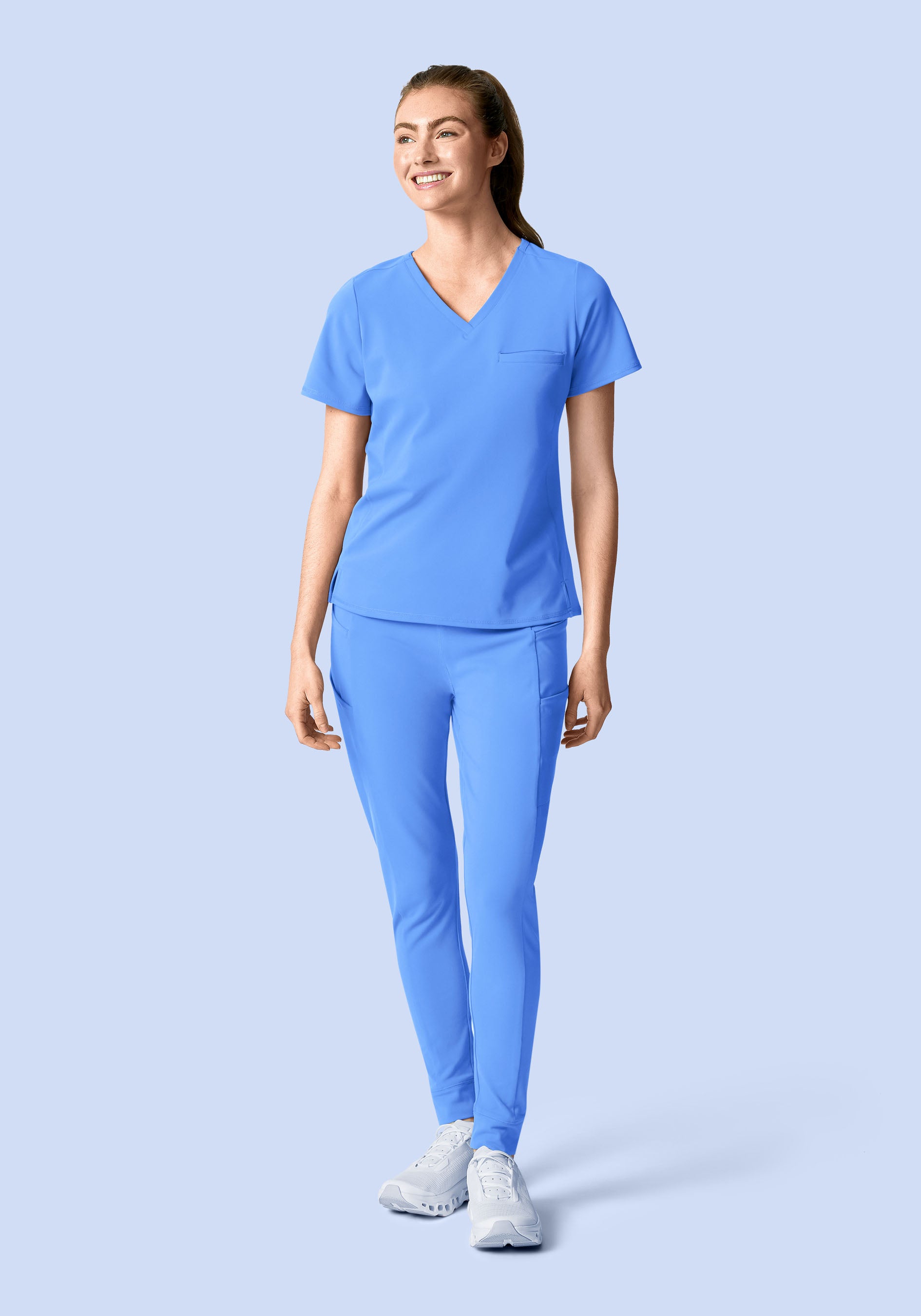 Soft Stretch Chest Pocket Top Ceil Blue