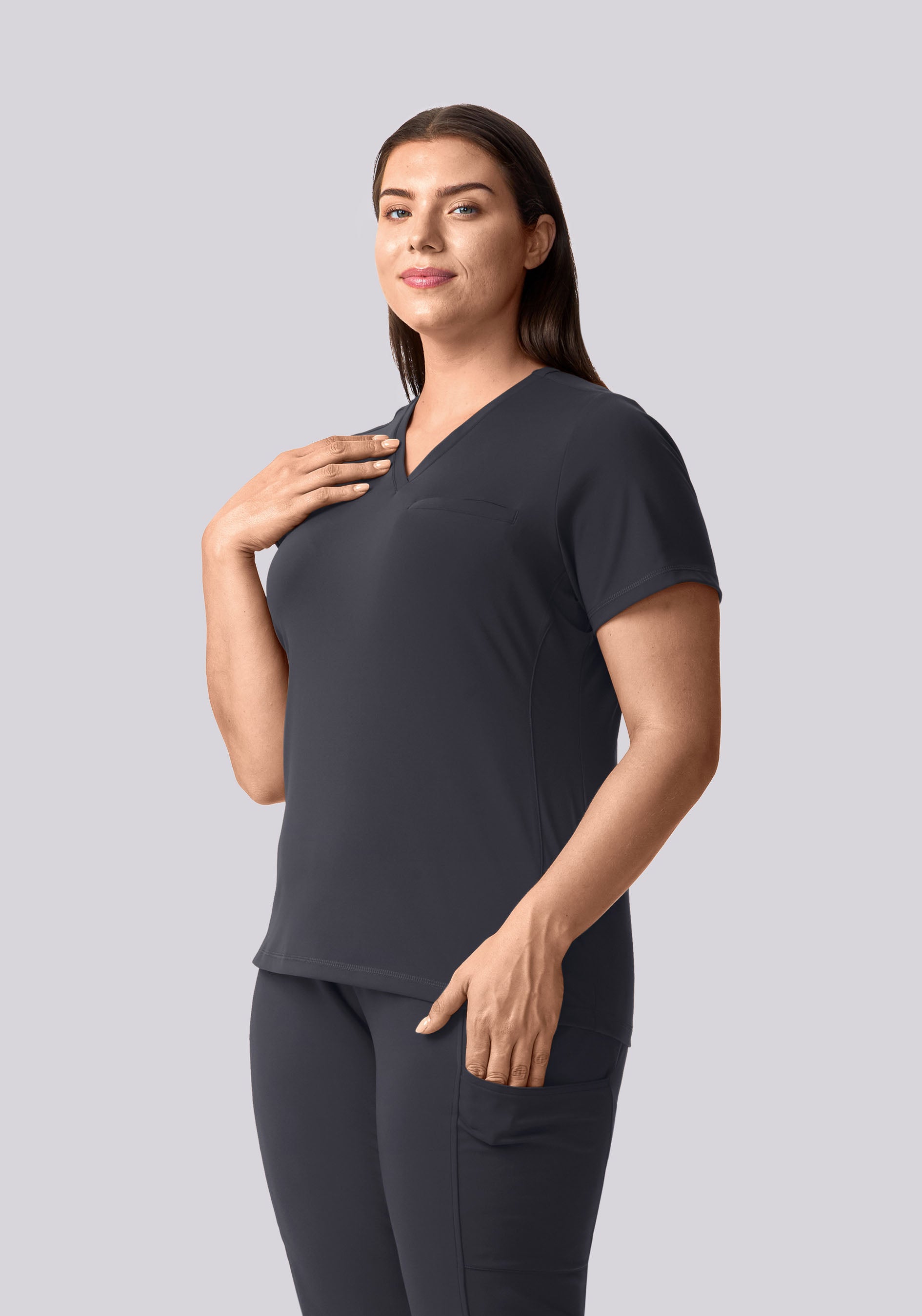 Soft Stretch Chest Pocket Top Pewter