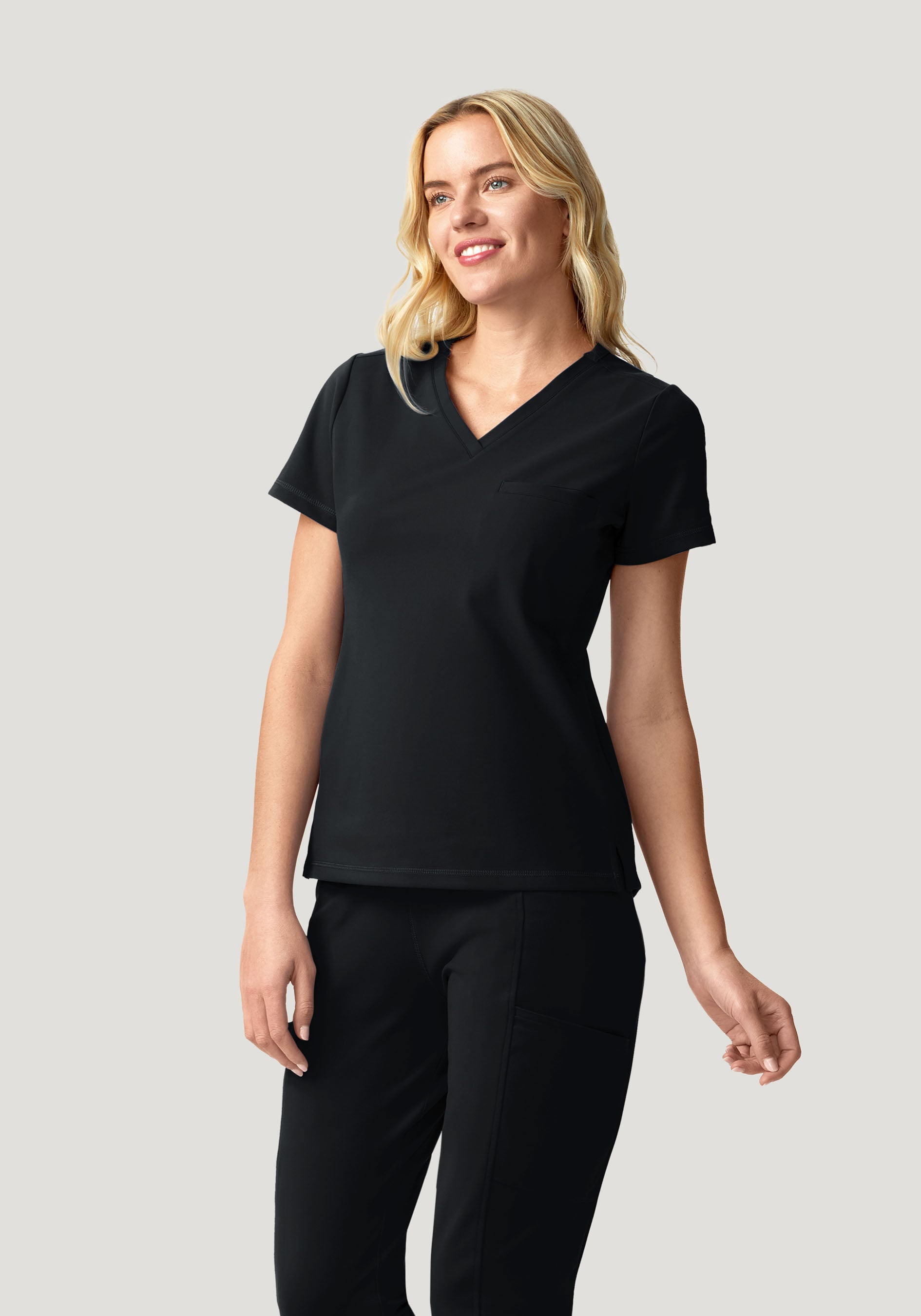 Soft Stretch Chest Pocket Top Black