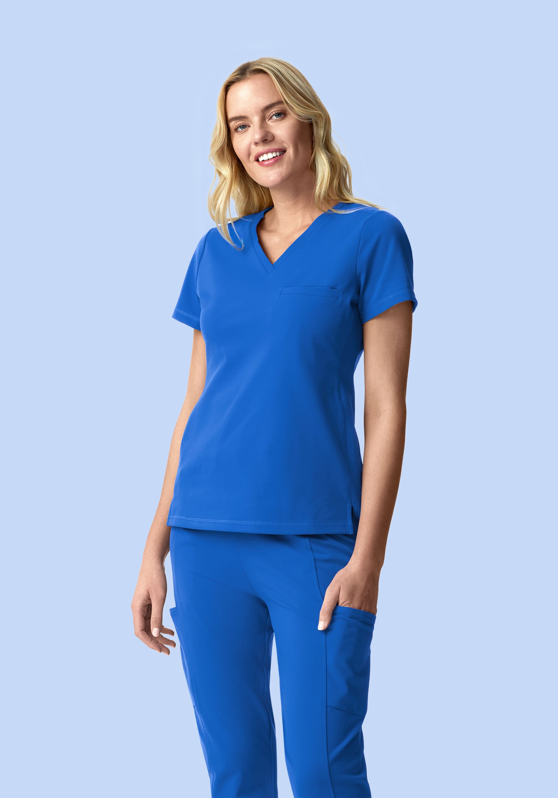 Soft Stretch Chest Pocket Top Royal Blue