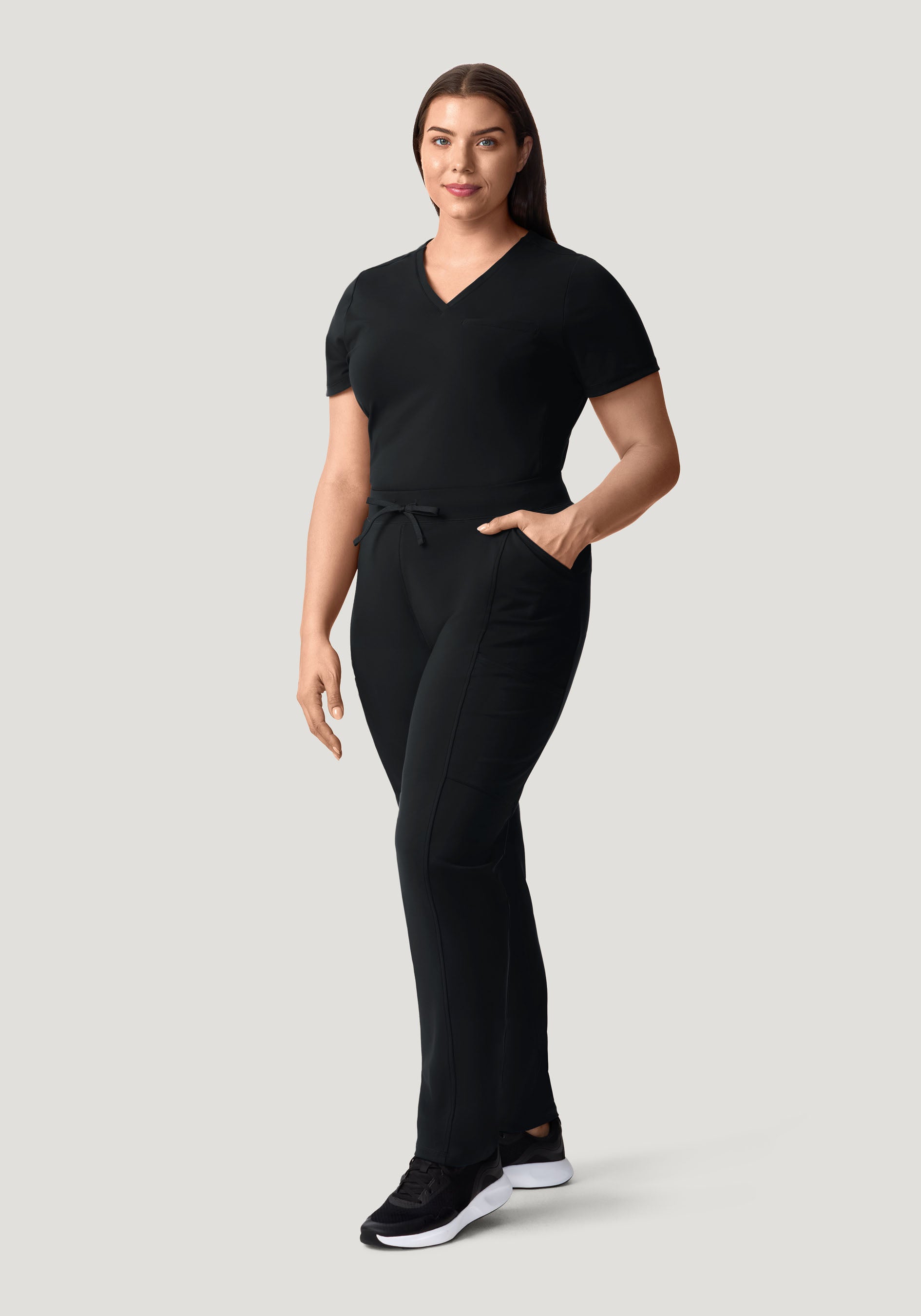 Women's Soft Stretch Mid-Rise Straight Leg Scrub Pants - Black