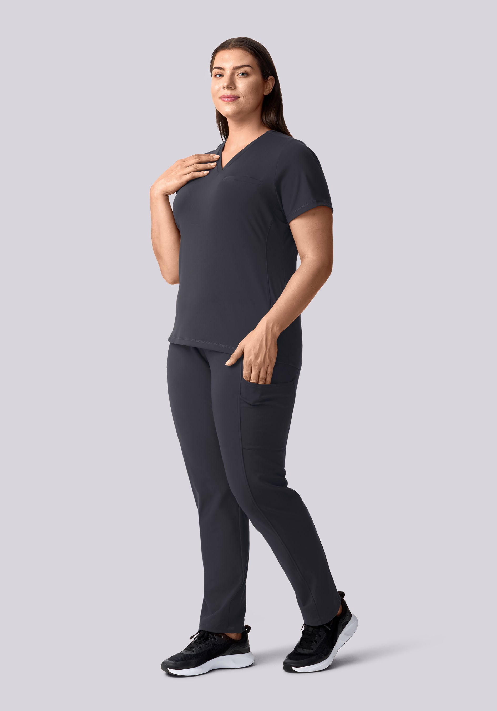 Soft Stretch Chest Pocket Top Pewter